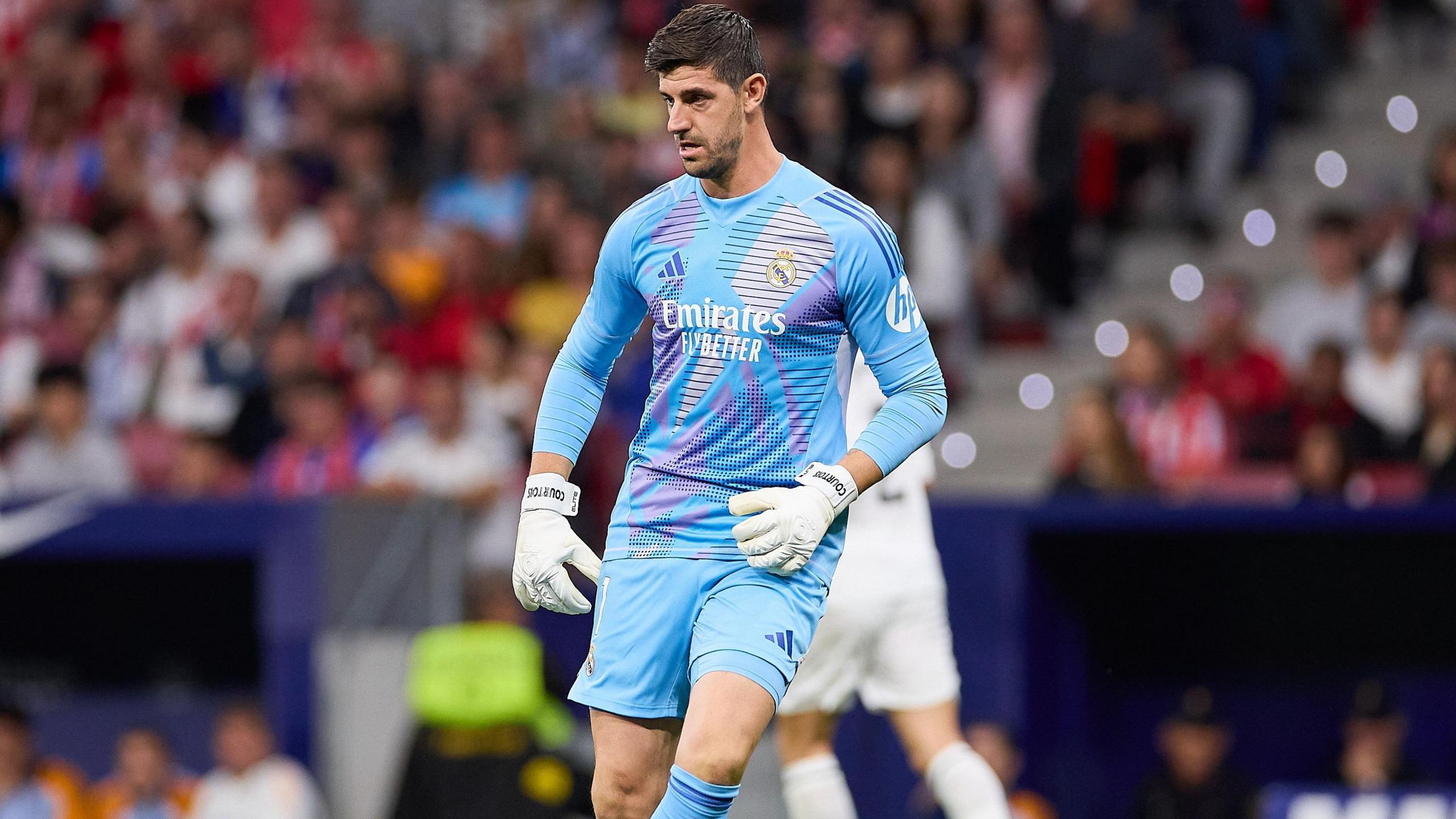 Thibaut Courtois during the Madrid derby between Real Madrid and Atletico Madrid 