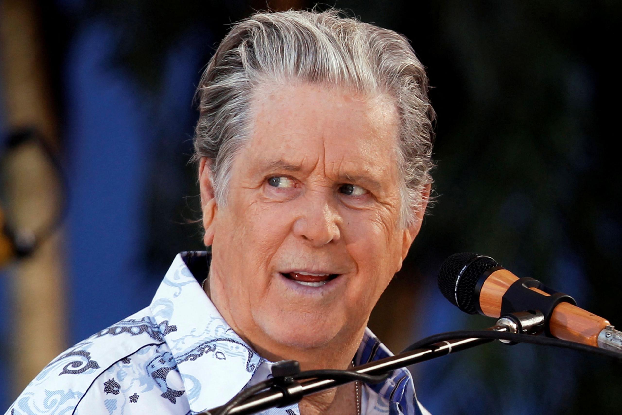 Brian Wilson është pozicionuar pas një mbajtëseje mikrofoni, i veshur me një këmishë me ngjyra të çelëta me një model të theksuar paisley në nuanca blu dhe gri. Mikrofoni ka një mbulesë të zezë me shkumë dhe një theks druri pranë montimit. Sfondi është i turbullt butësisht me tone të gjelbra të errëta dhe blu, duke sugjeruar një ambient të jashtëm ose skenik me ndriçim natyral ose ambiental.

