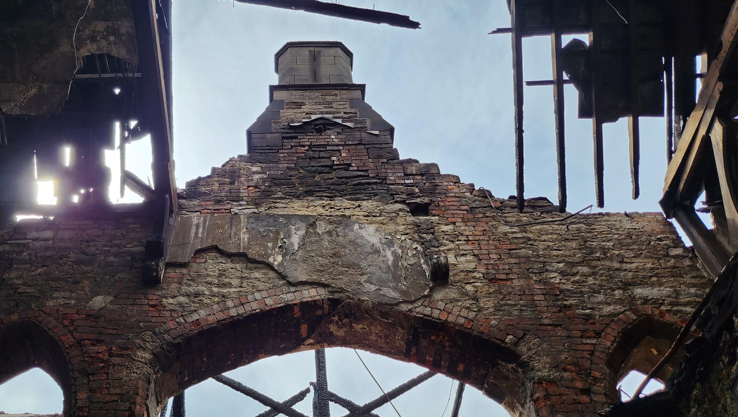 Fire damaged St Aloysius Chapel, Ushaw College, County Durham