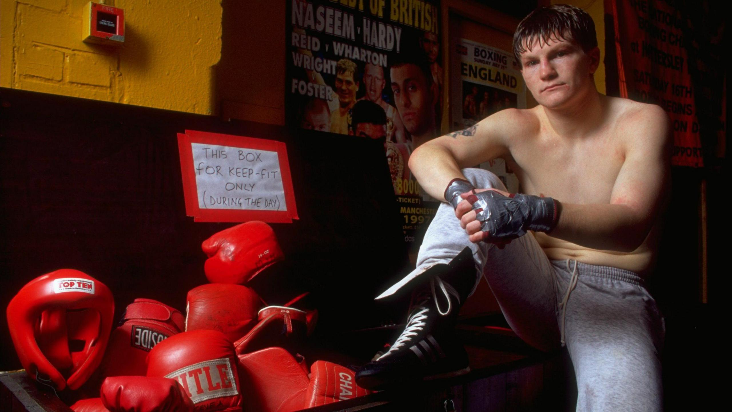 Ricky Hatton poses in a gym