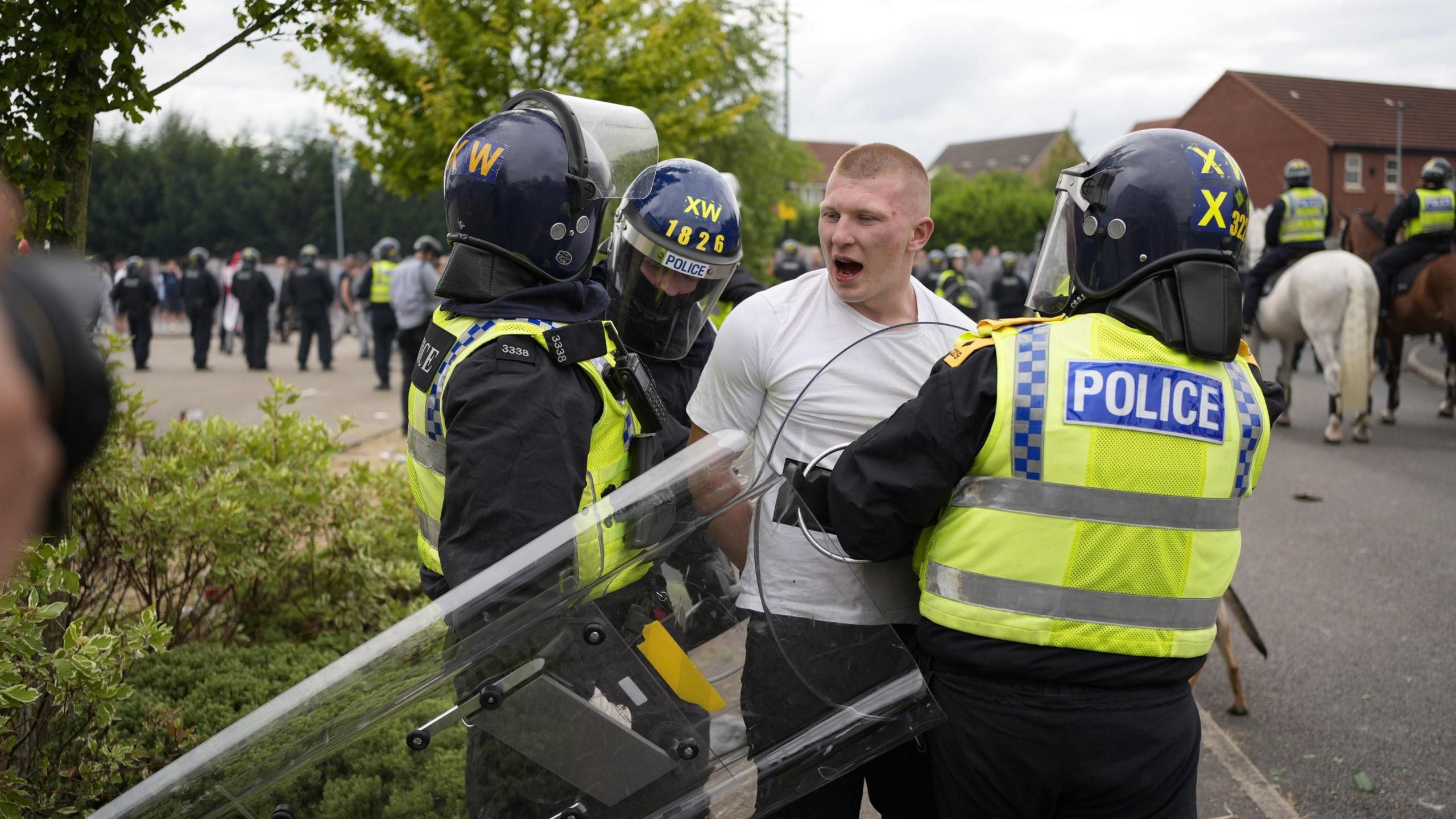 Liam Gray during an anti-immigration demonstration outside the Holiday Inn Express in Rotherham