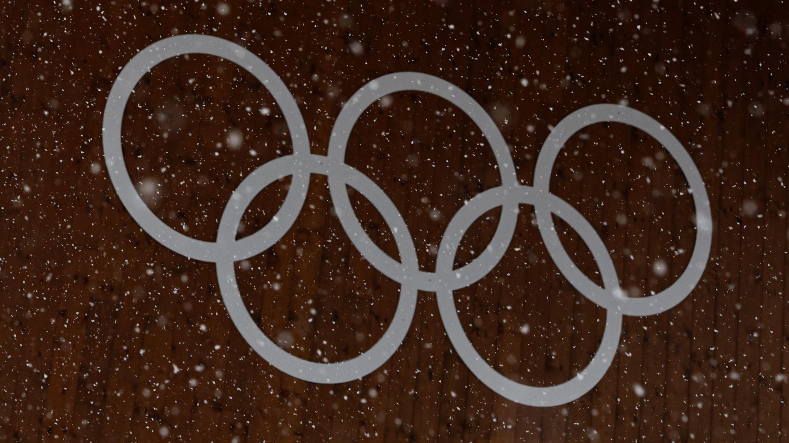 The Olympic rings in the snow in Milan