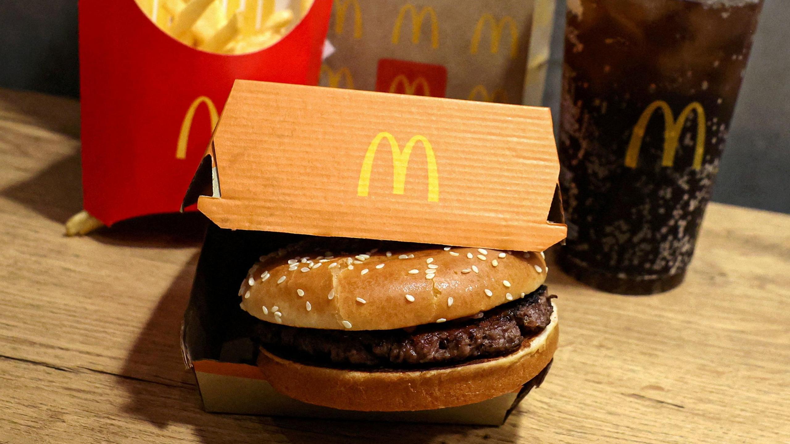 A McDonald's Quarter Pounder hamburger, fries and a coke, are seen in an illustration picture taken in New York City, US.