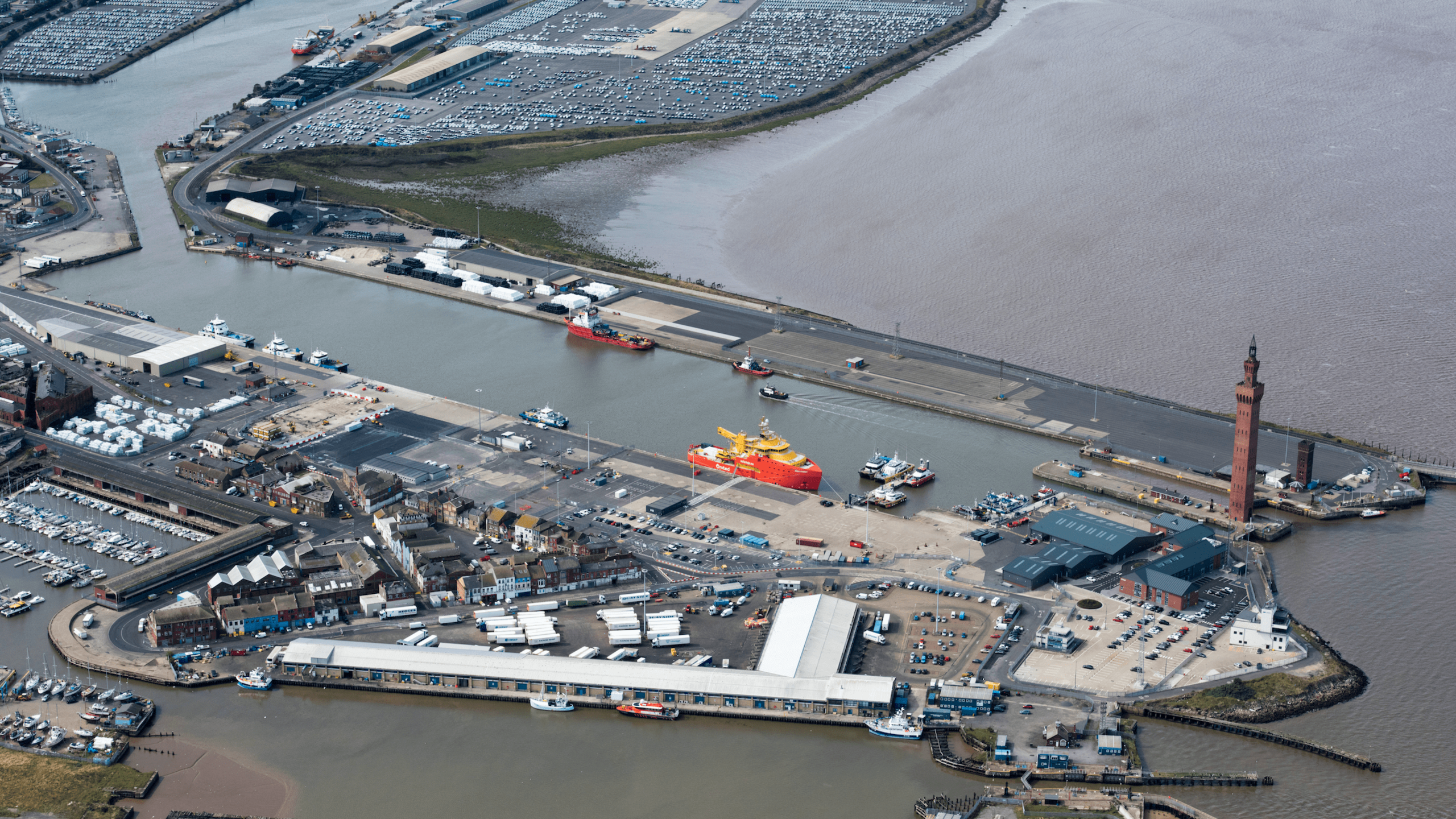 Aerial shot of the Port of Grimsby