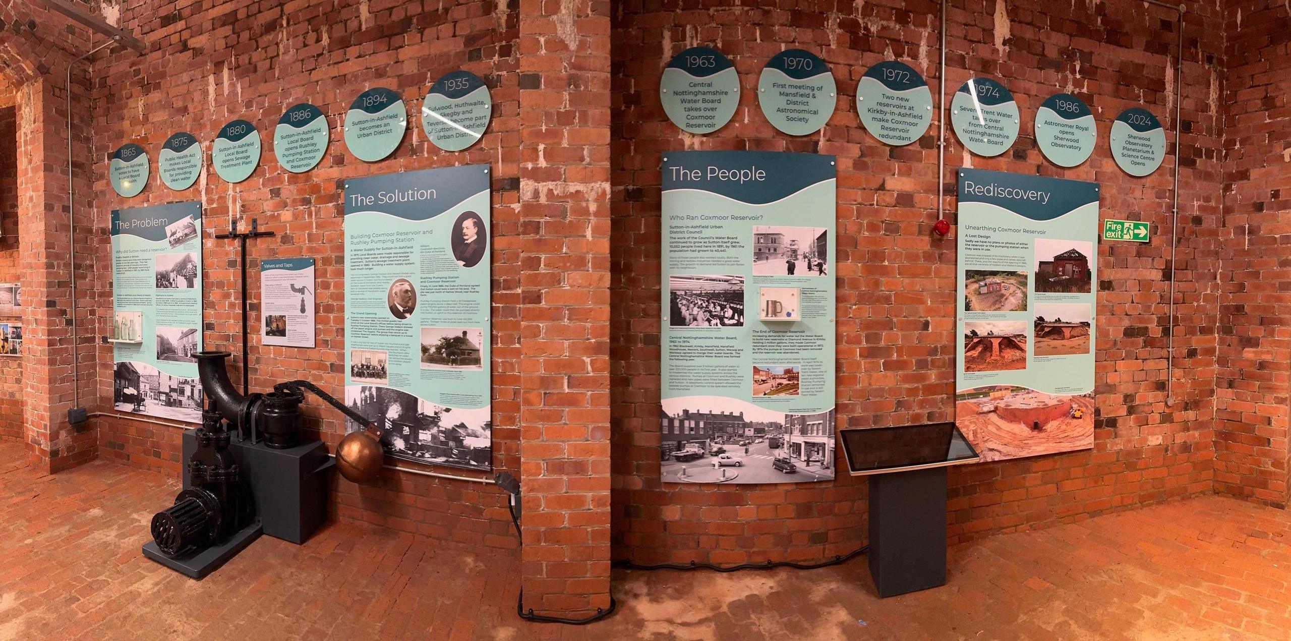 Exhibits showing the history of the reservoir in a handsome red brick building