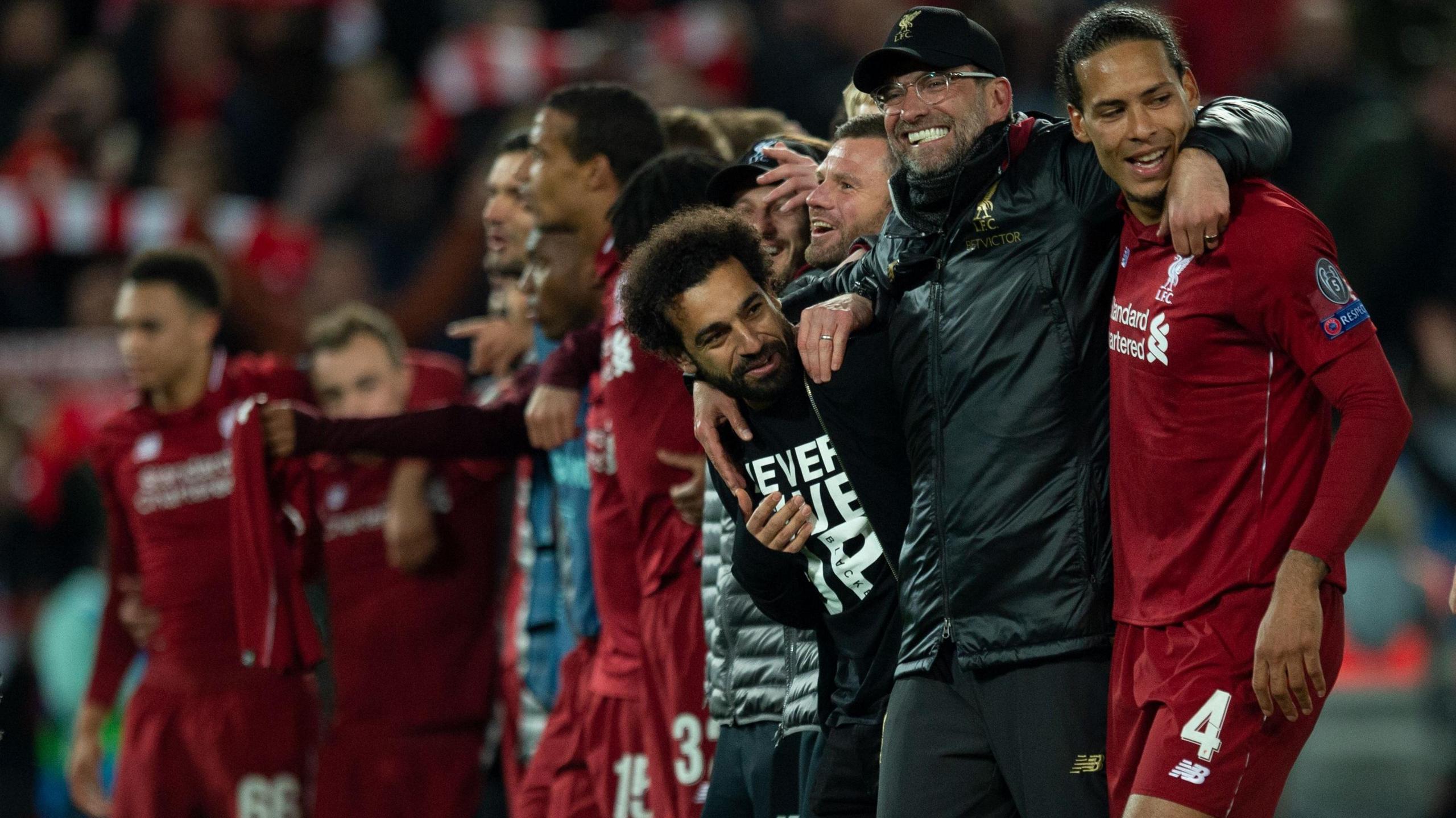 Liverpool celebrate beating Barcelona to reach the 2019 Champions League final