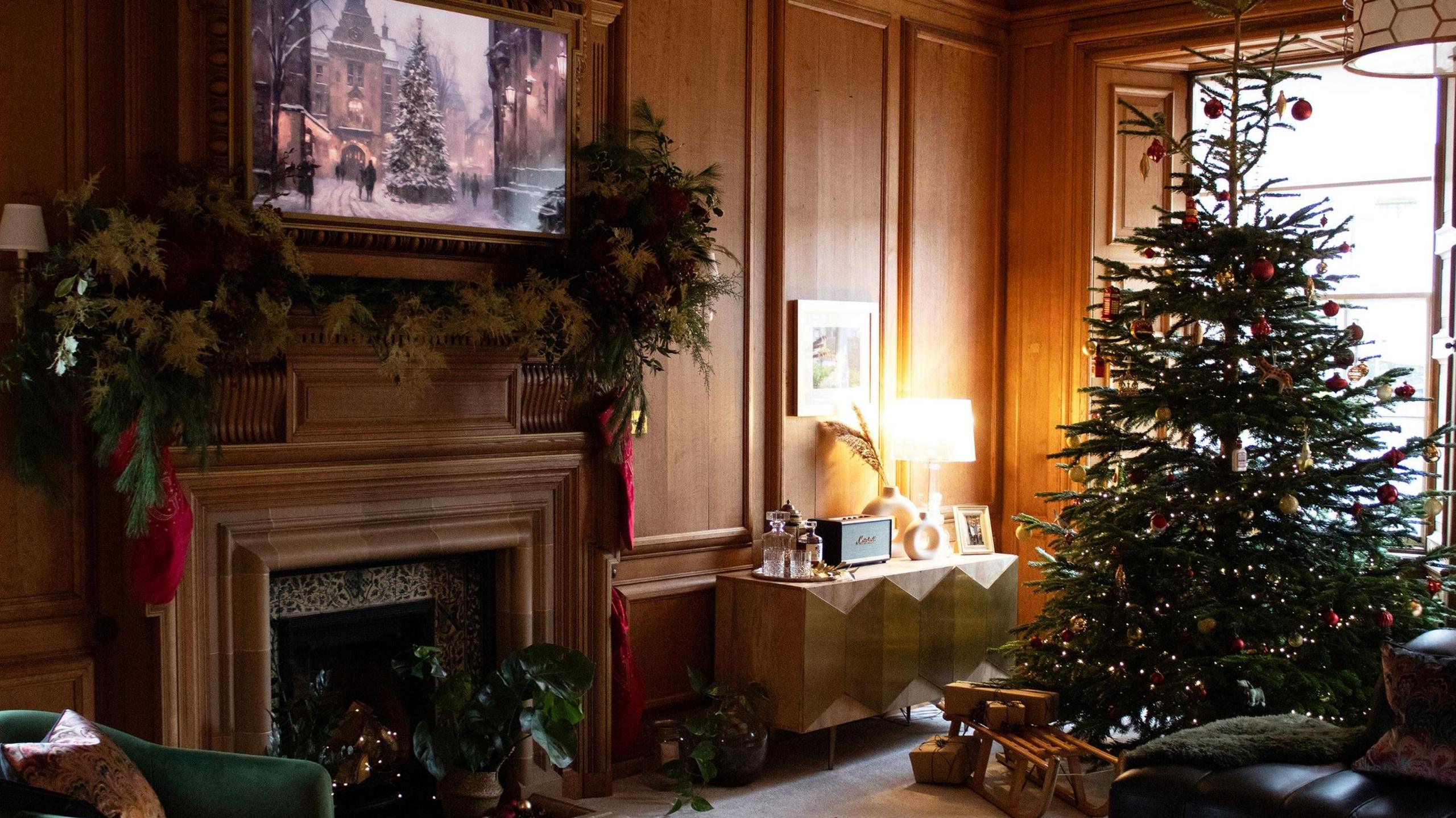 Living room with Christmas decorations