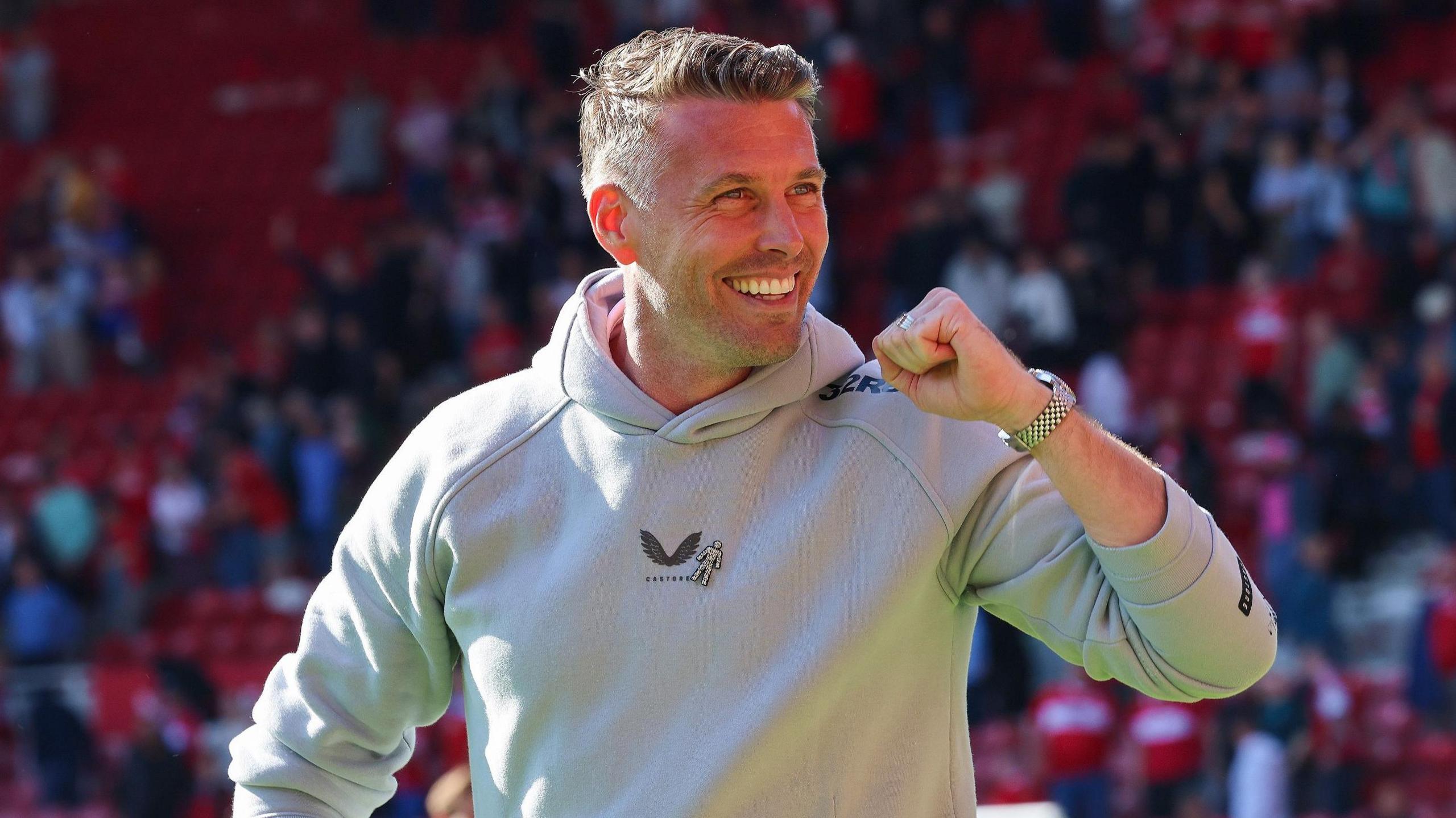 Middlesbrough boss Rob Edwards celebrating a win