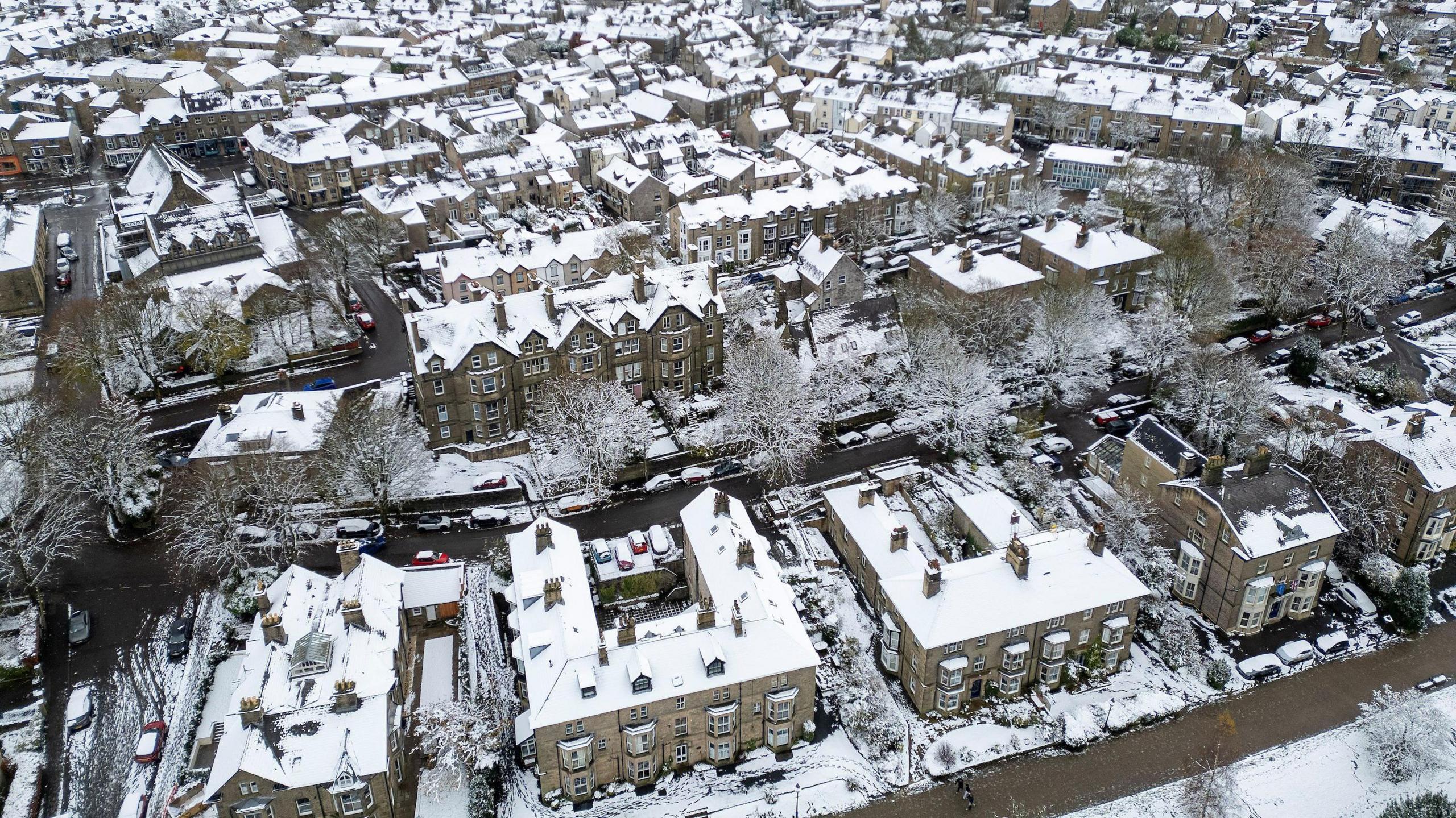 snow on rooftops