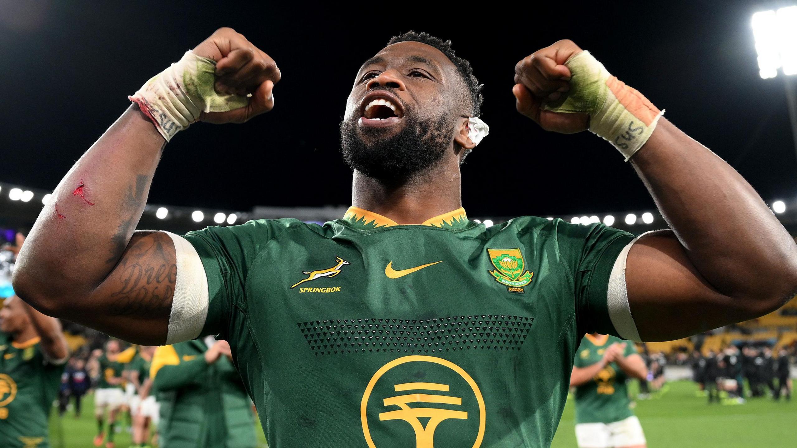 South Africa skipper Siya Kolisi celebrates