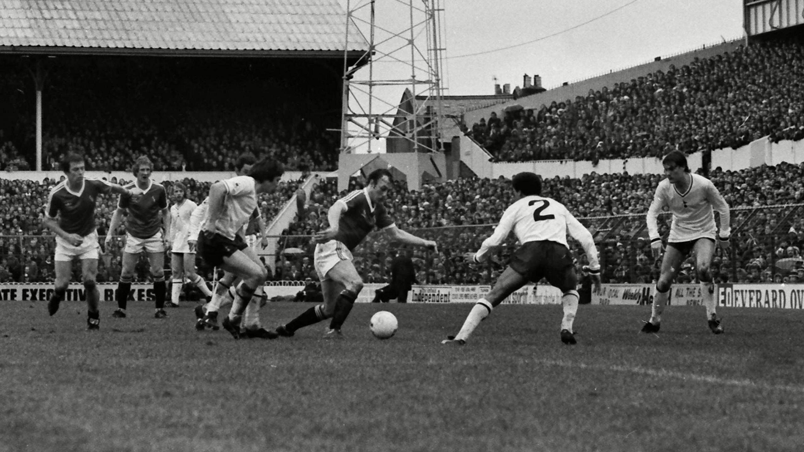 Action from Exeter City v Tottenham in 1981