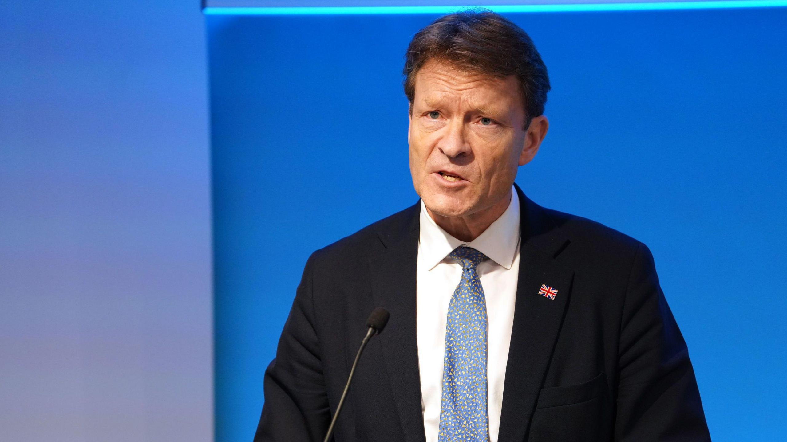 Deputy leader of Reform UK Richard Tice speaks at a news conference in London