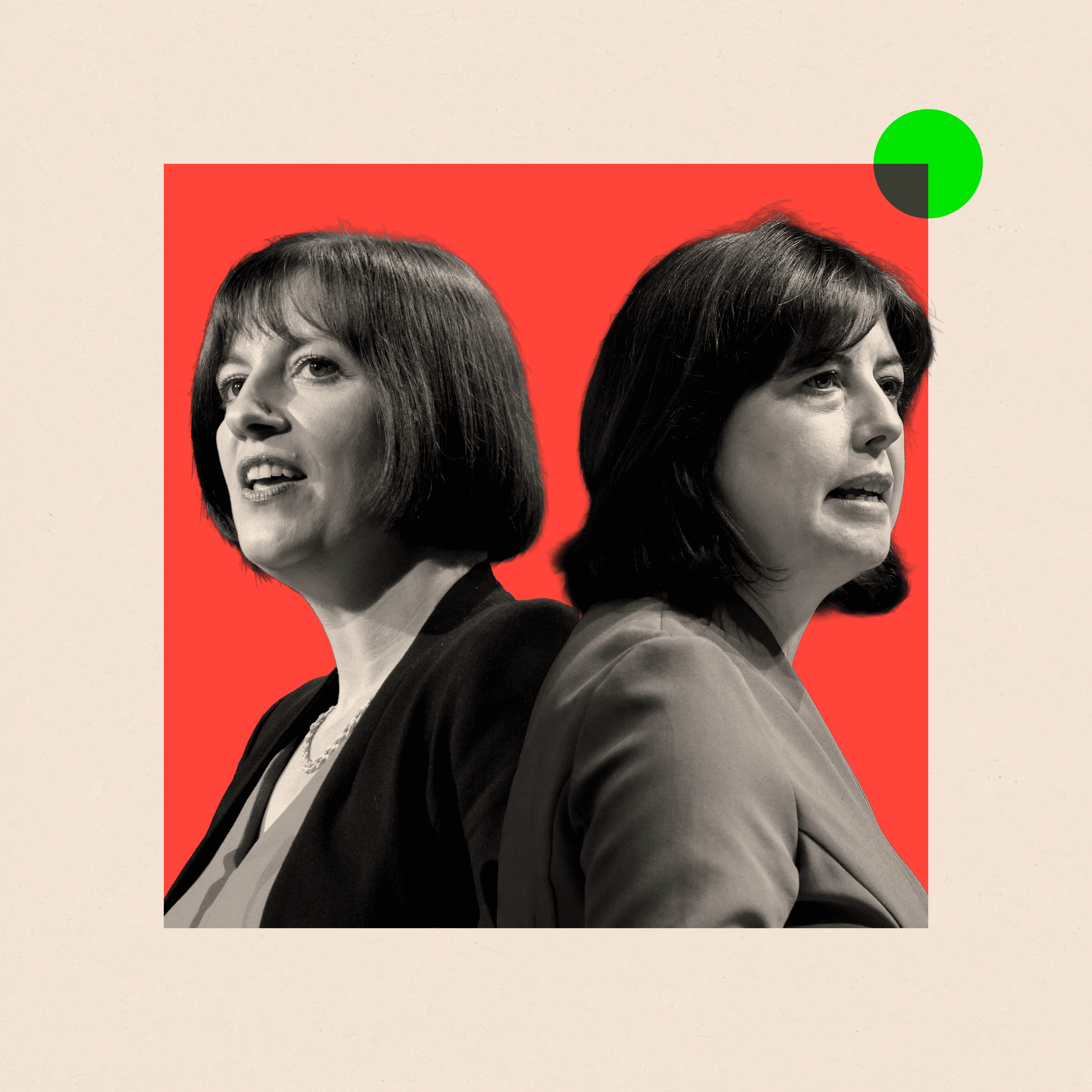 A designed image of Bridget Phillipson and Lucy Powell with their backs to each other.