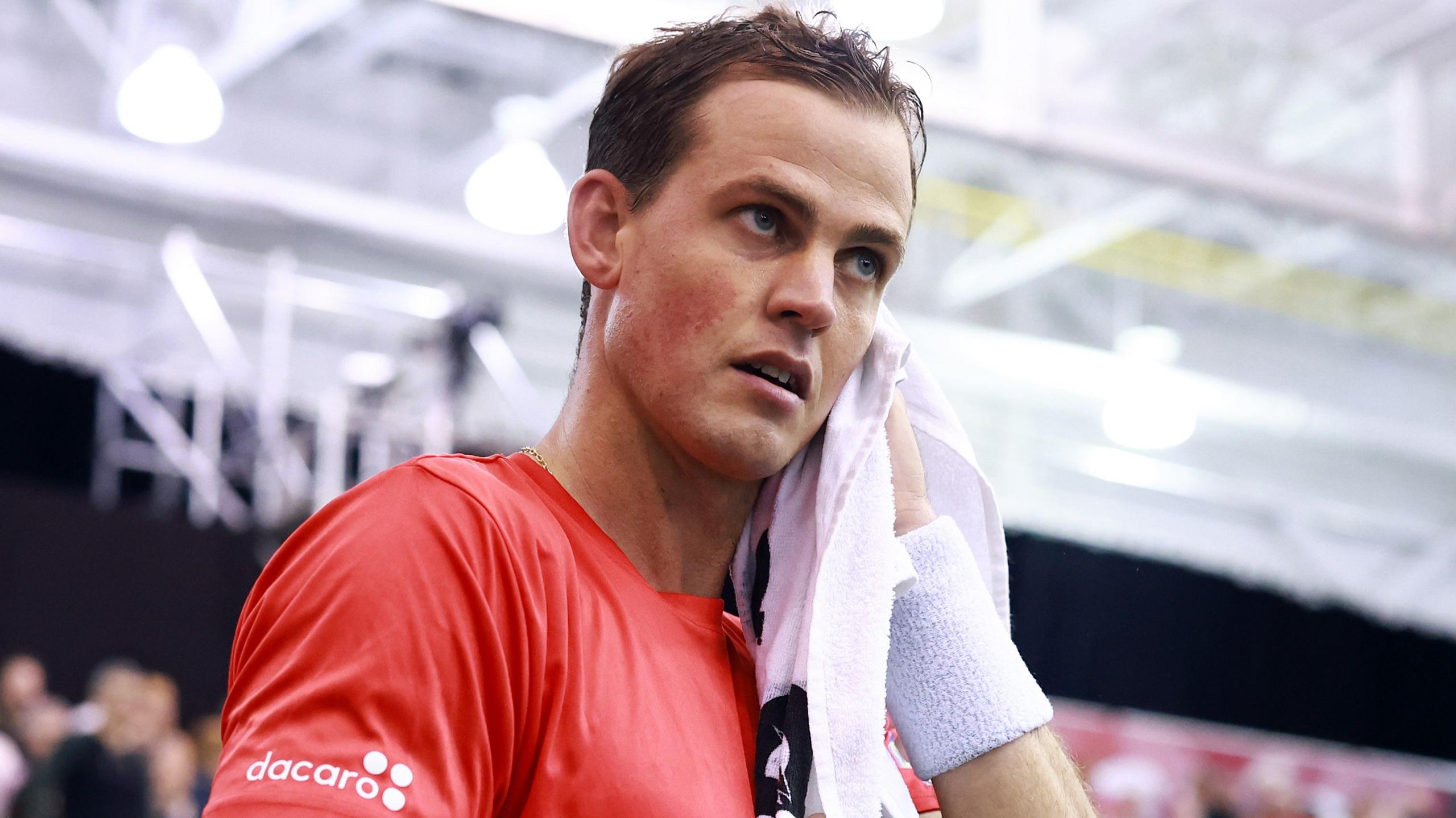 Vasek Pospisil in action for Canada at the Davis Cup