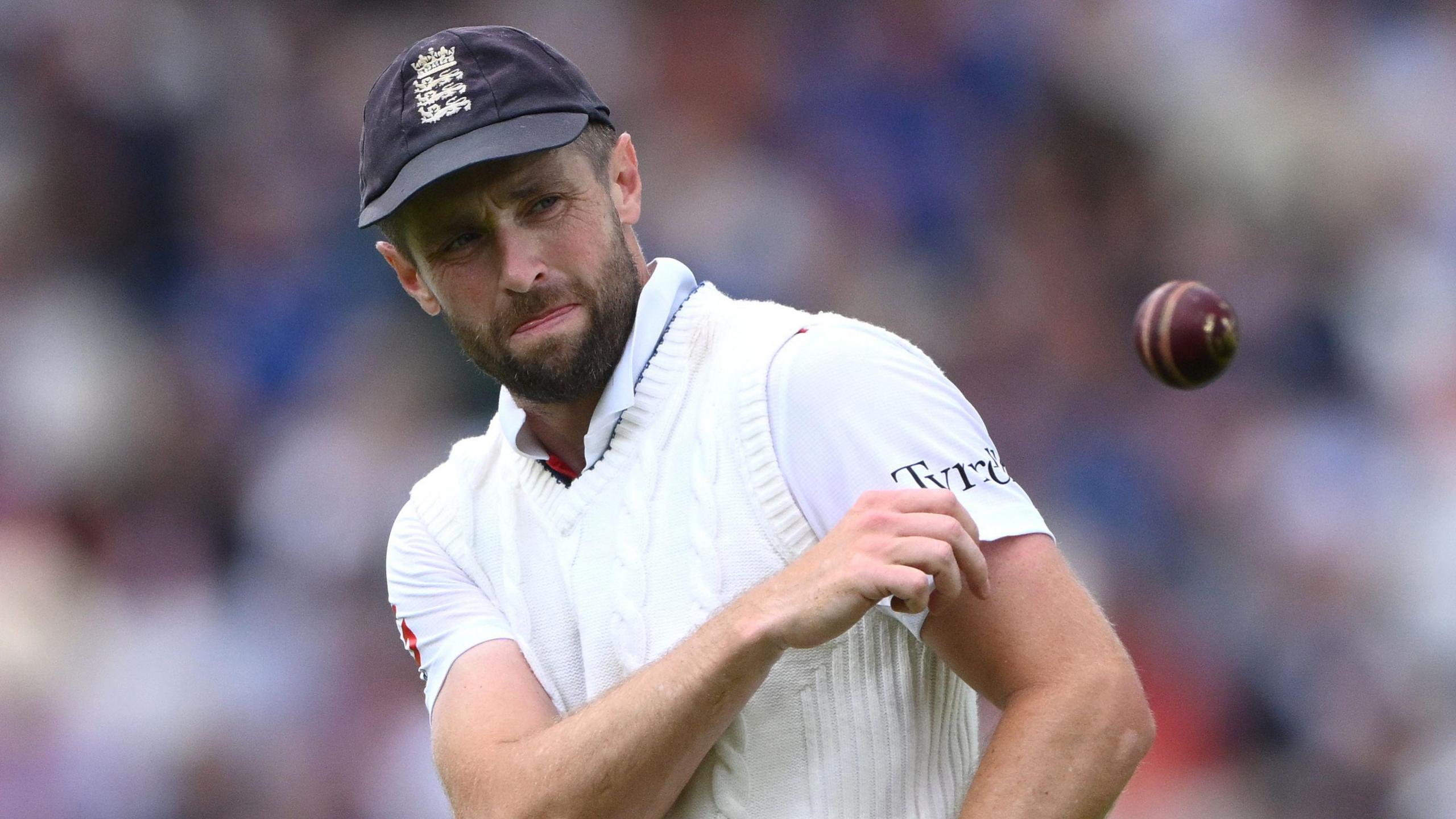 Former England bowler Chris Woakes in action in the field during day one of the Fifth Test Match between England and India