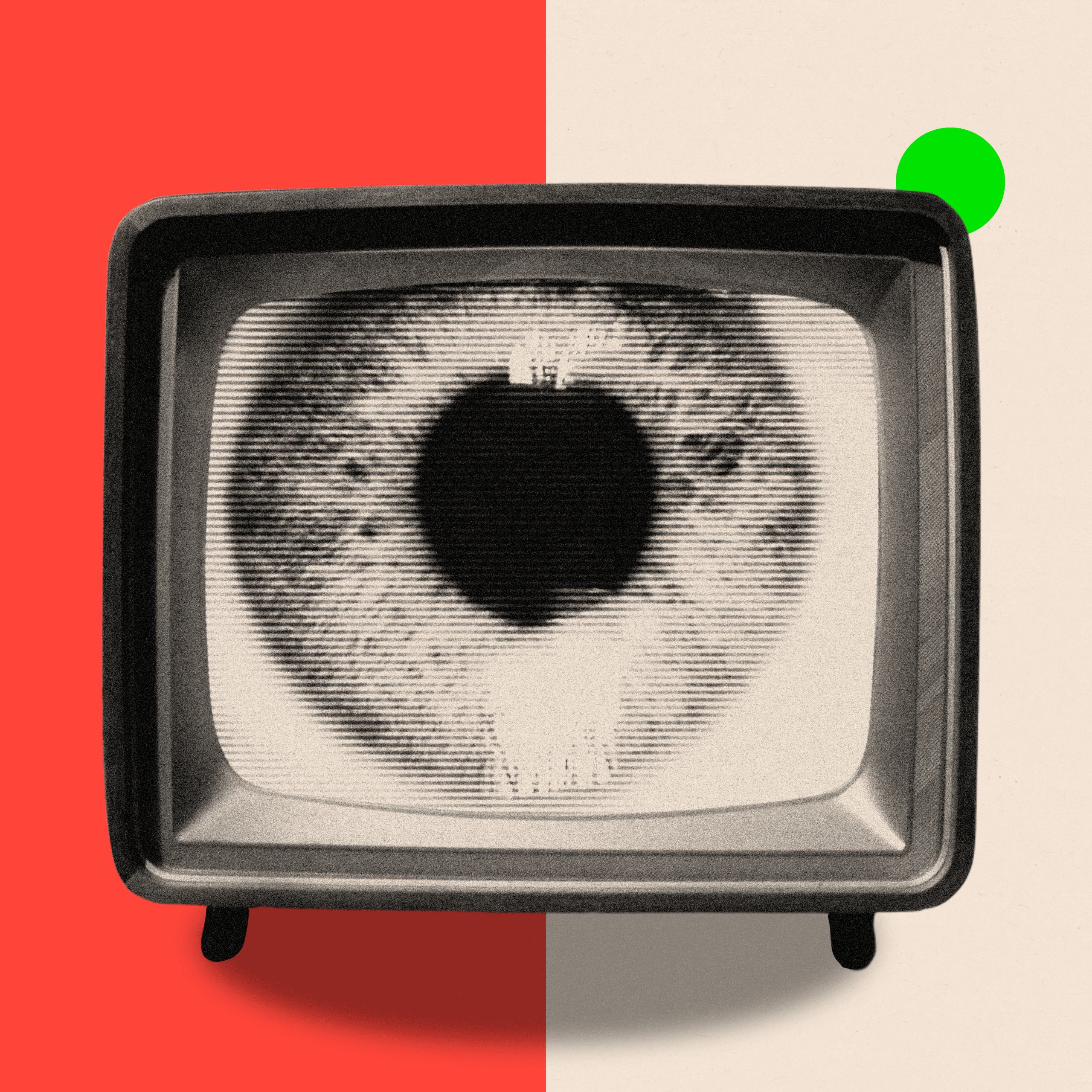 A treated image showing an old TV screen with a close up eye
