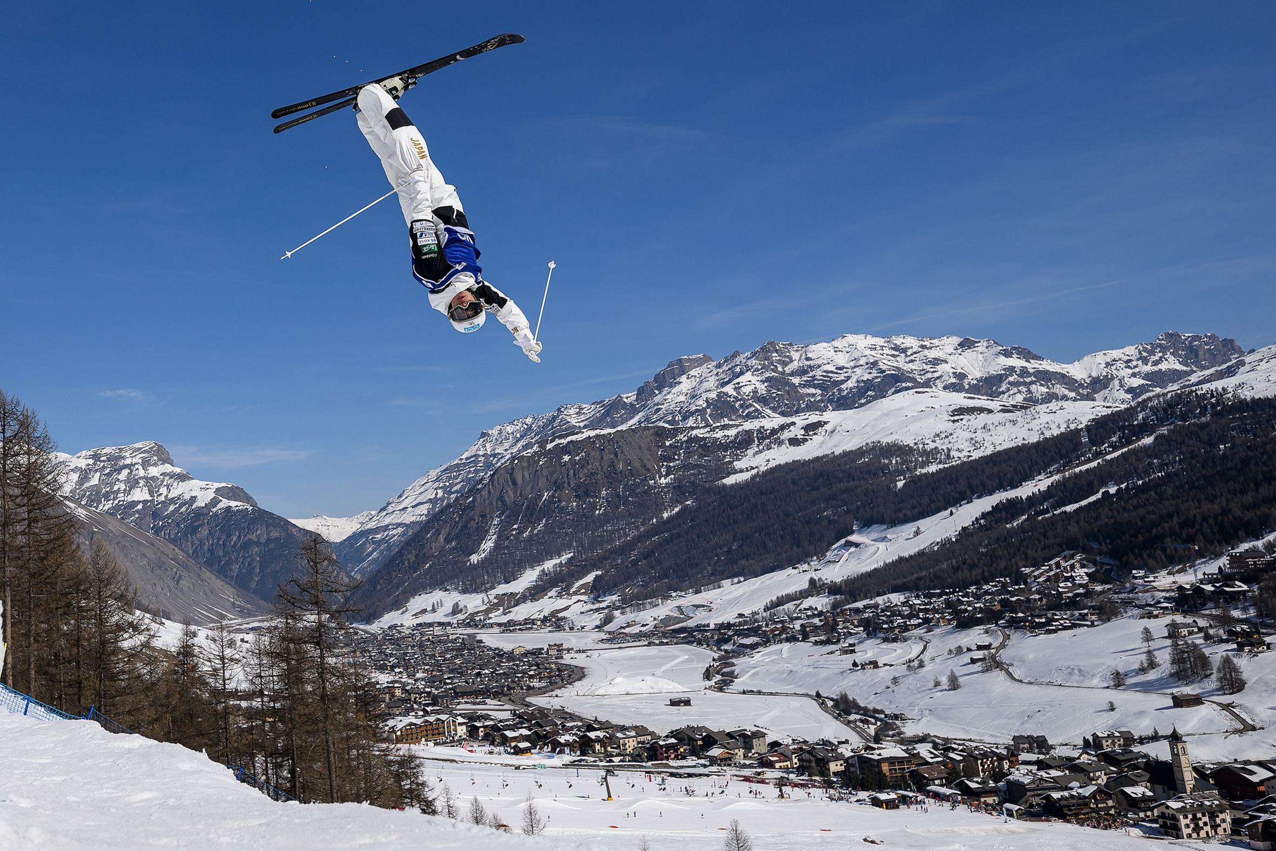 Team Japans Ikuma Horishima in action during the Men's Moguls Practice Session of the 2025 FIS Freestyle Ski World Cup Finals Aerials & Moguls in Livigno, Italy