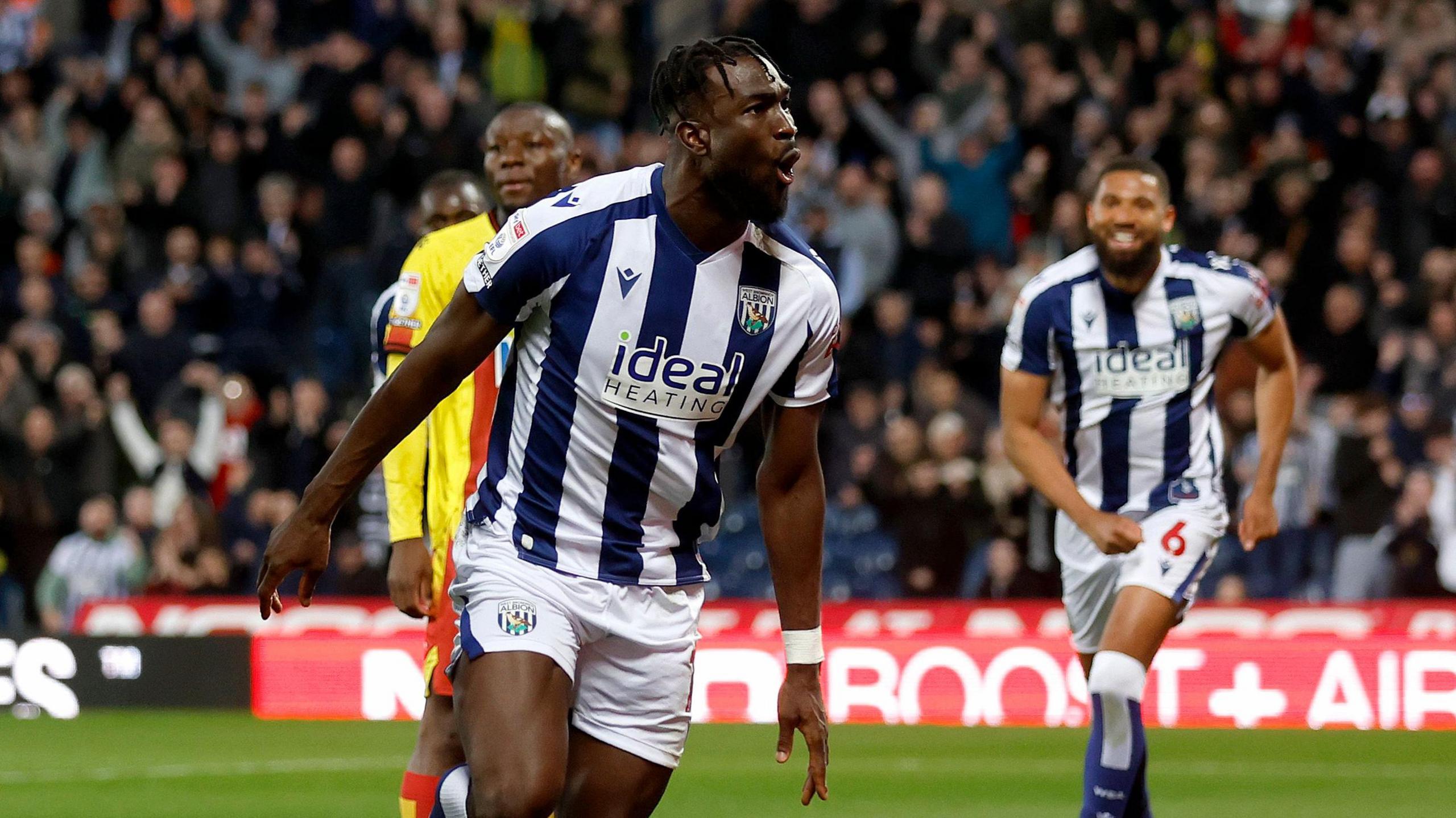 Daryl Dike celebrates his goal for West Bromwich Albion against Watford