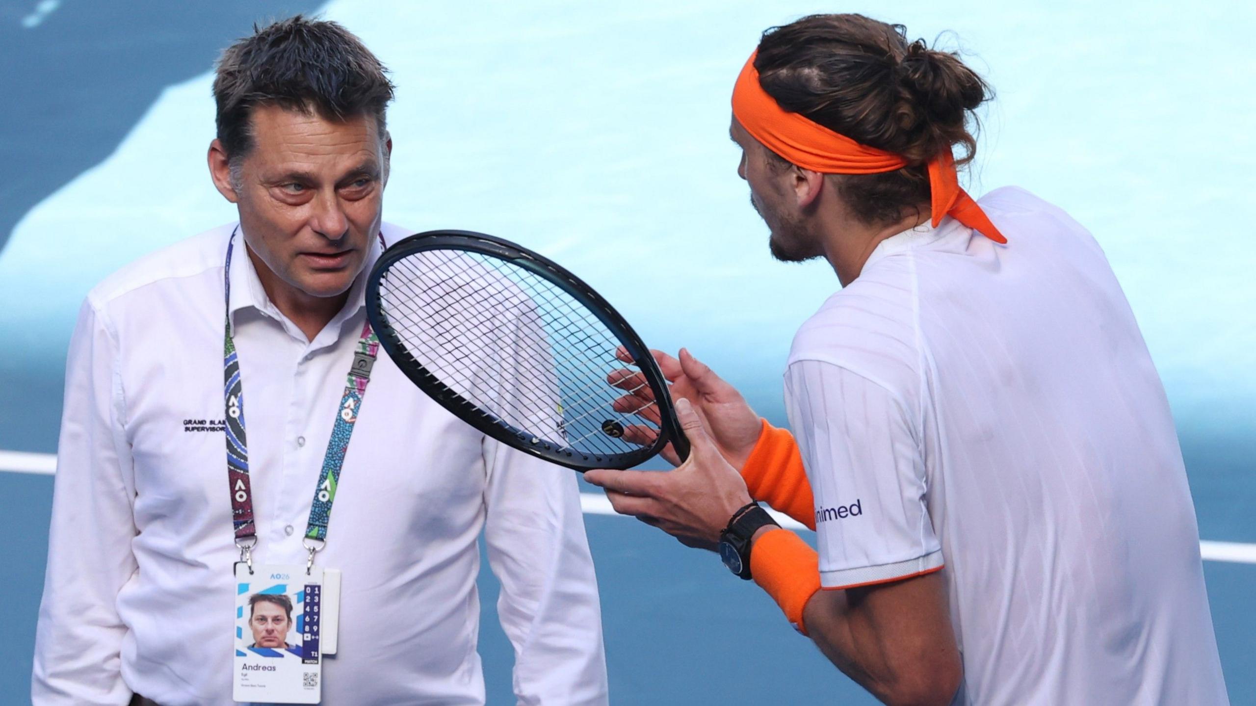 Alexander Zverev vents to a tournament official