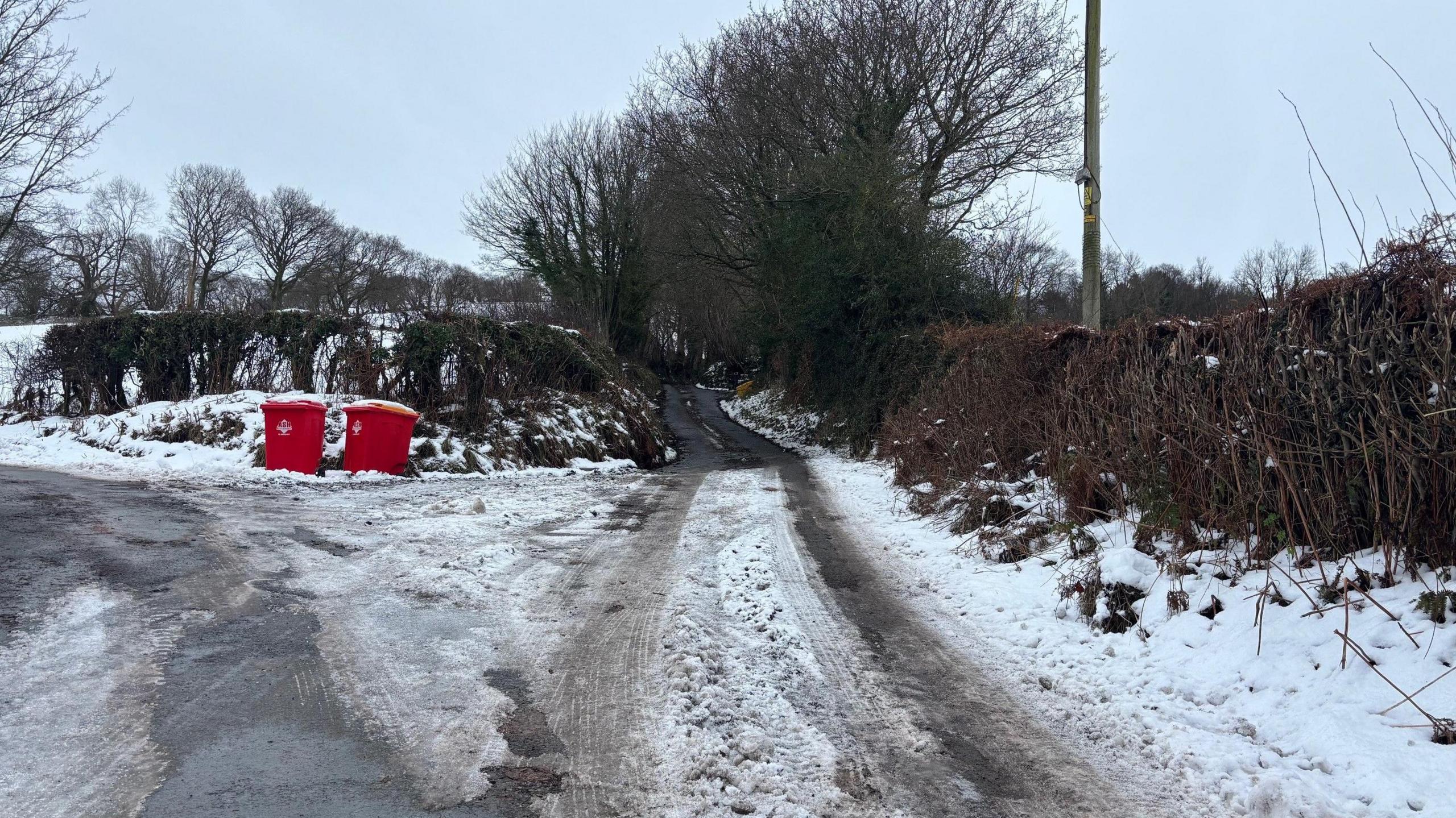 A snowy country road