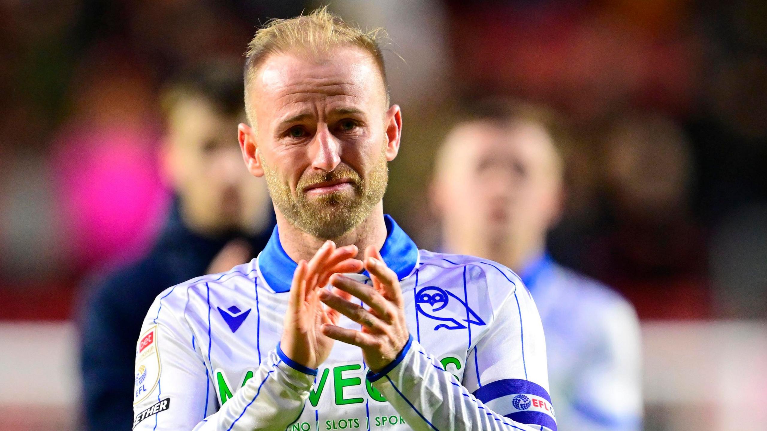 An emotional Barry Bannan applauds the Sheffield Wednesday supporters at Bristol City's Ashton Gate 