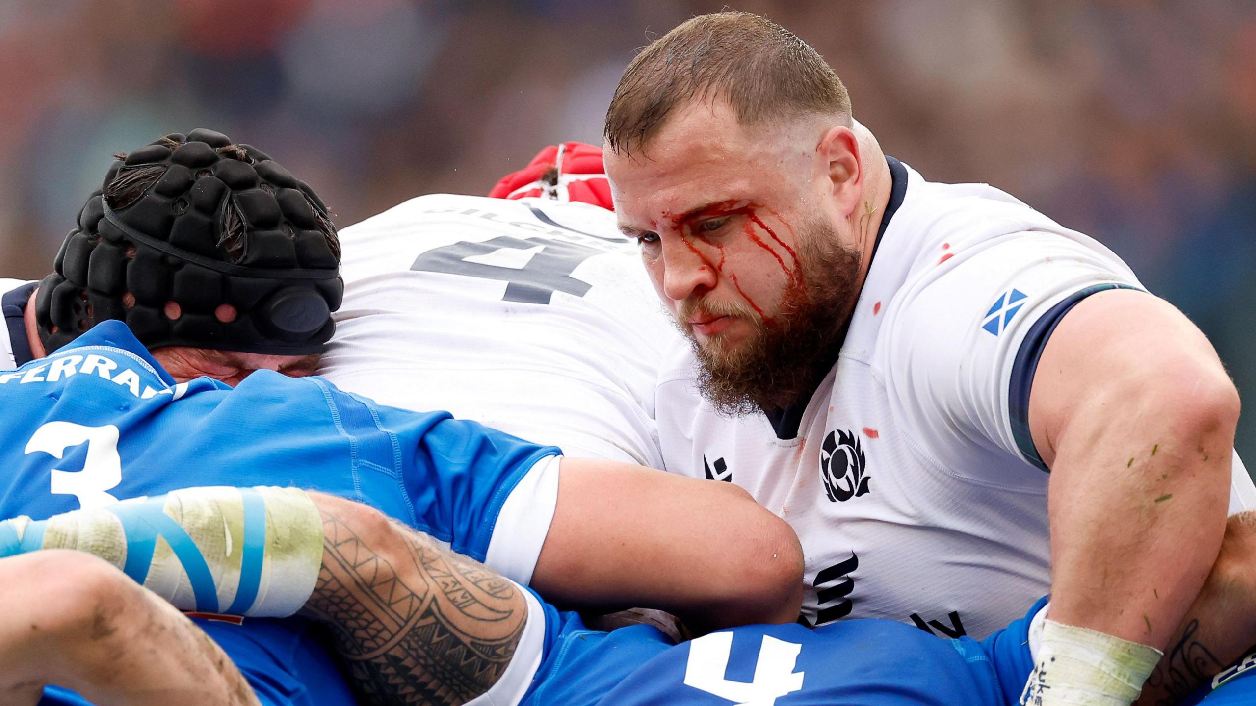 Pierre Schoeman in action for Scotland against Italy in 2024