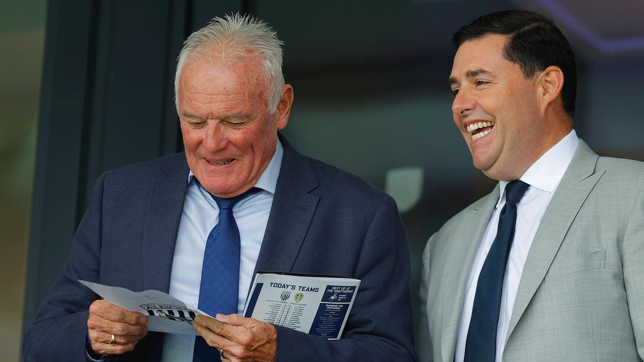 Leeds and Scotland legend Eddie Gray alongside United board member and 49ers CEO Jed York during a match between Leeds and West Brom at the Hawthorns in August 2024