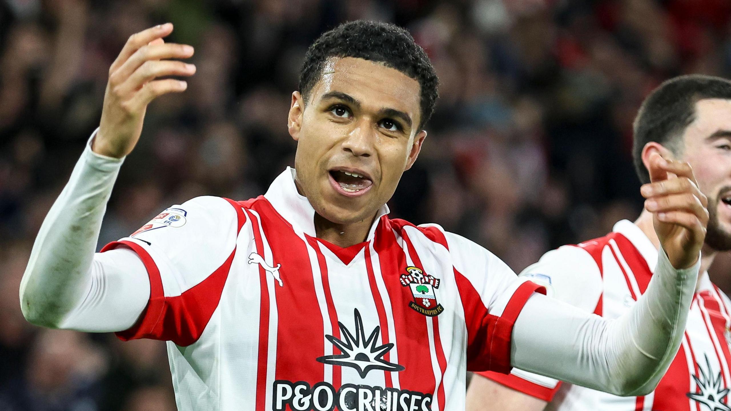 Southampton midfielder Shea Charles celebrates after scoring in Championship play-off semi-final against Middlesbrough
