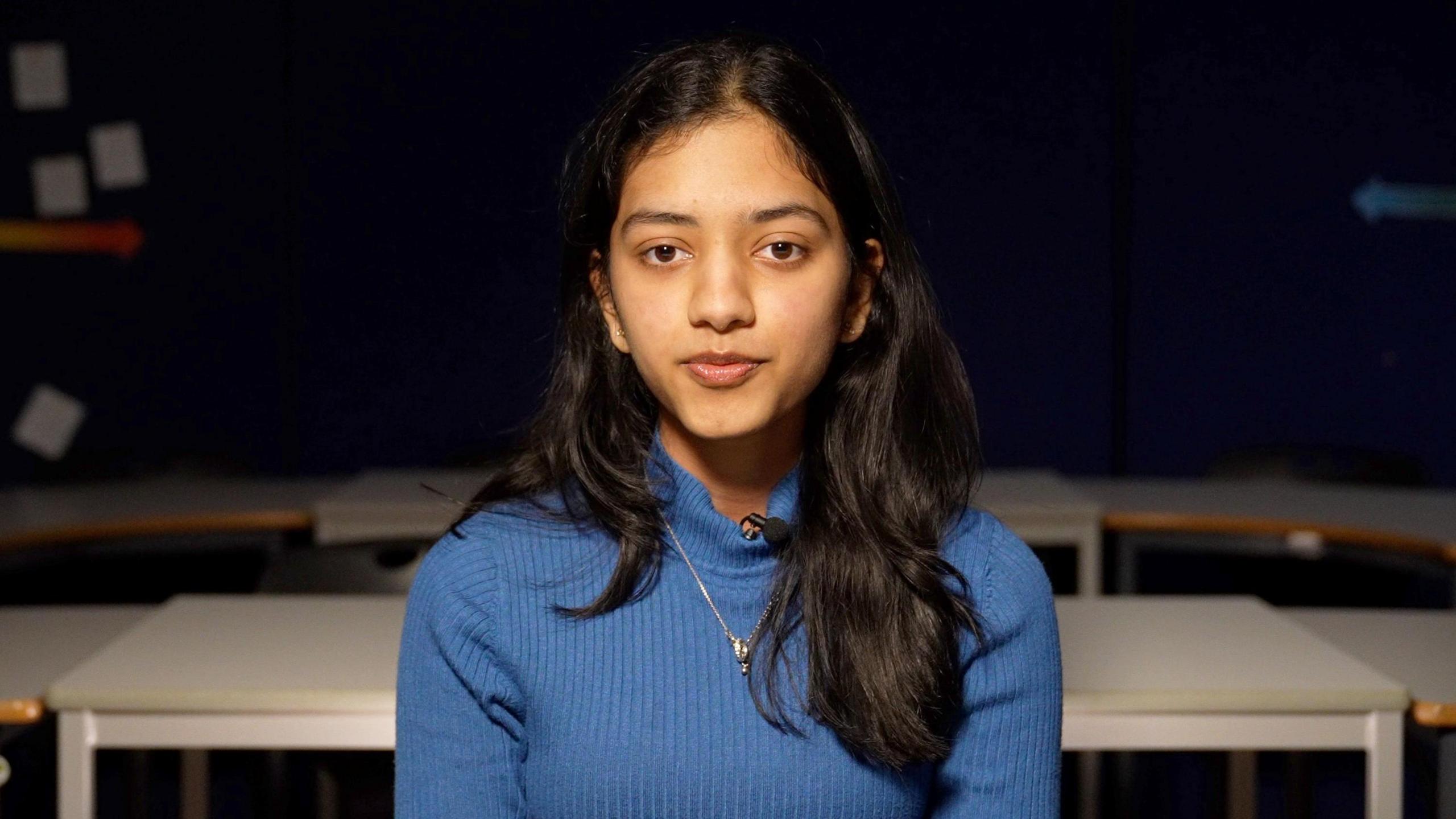 Sixth form student Shreya in a classroom