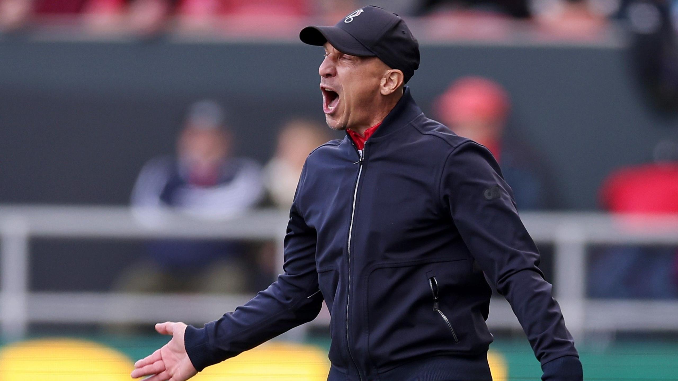 Gerhard Struber shouts during the defeat to Oxford United