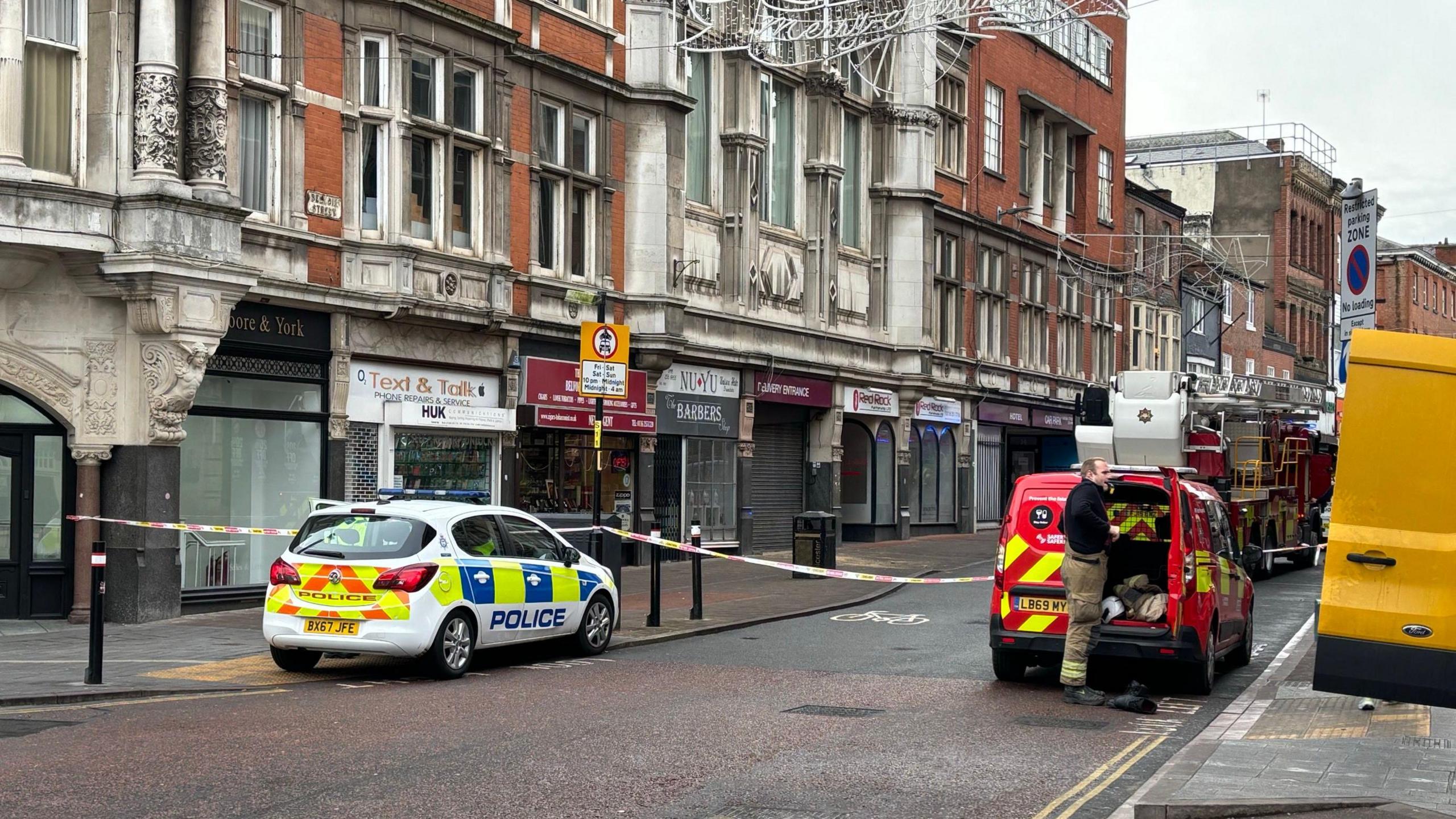 An image of emergency services at Belvoir Street in Leicester