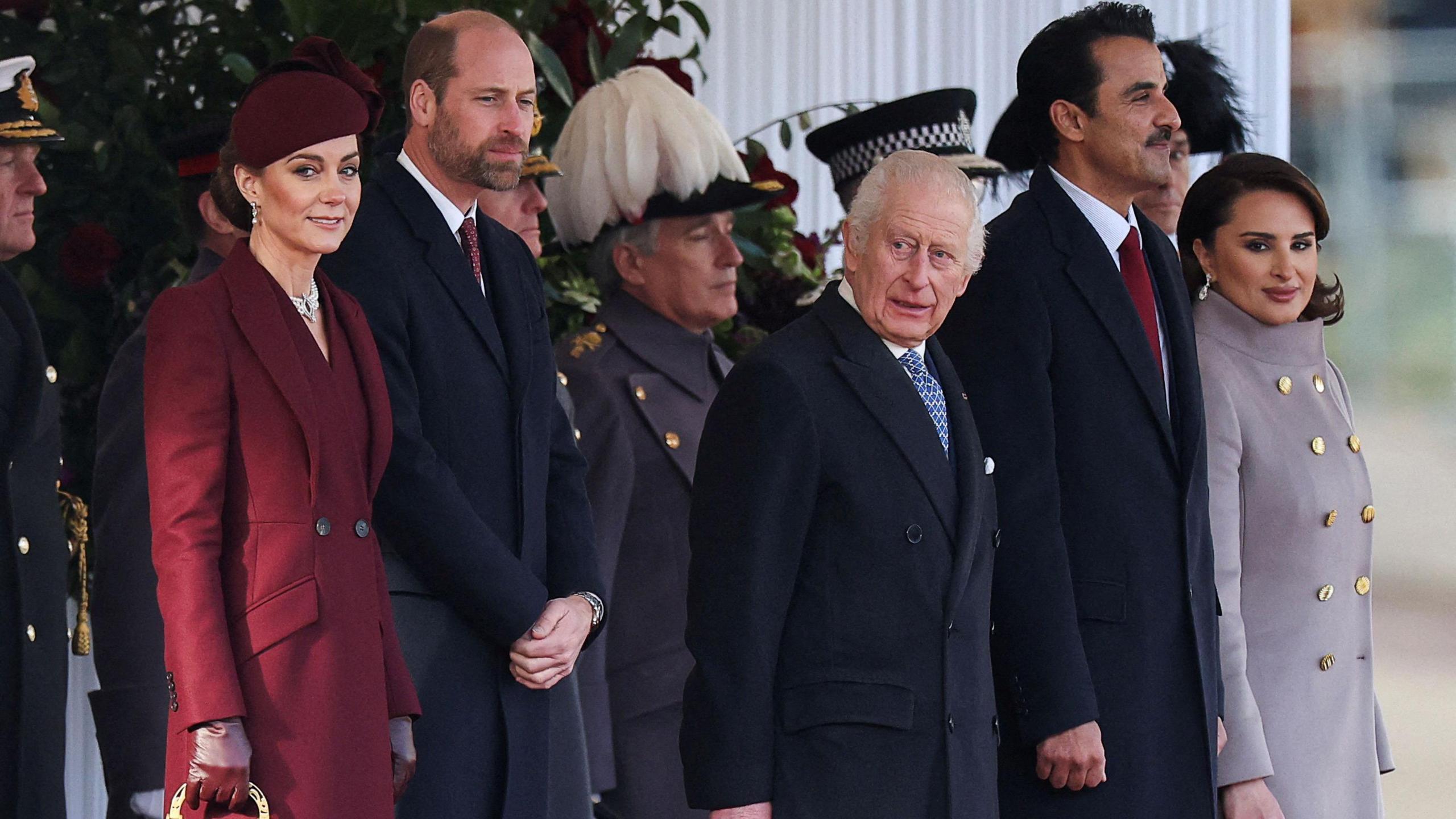 Princess Catherine, Prince William and King Charles with the visiting Qatari royal guests