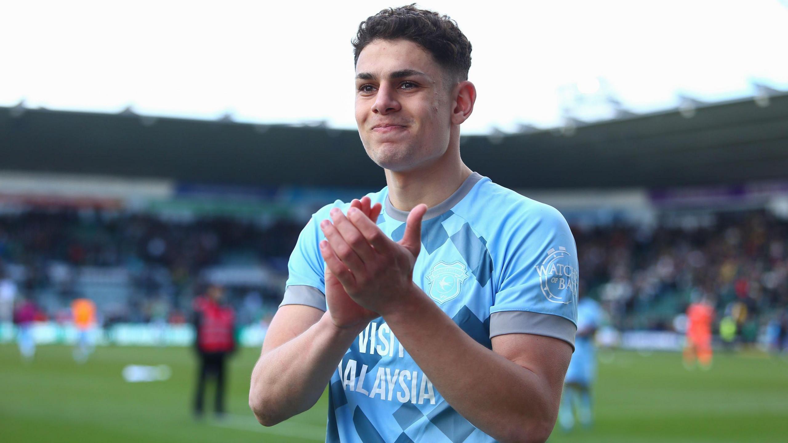 Yousef Selach claps Cardiff's fans at Plymouth