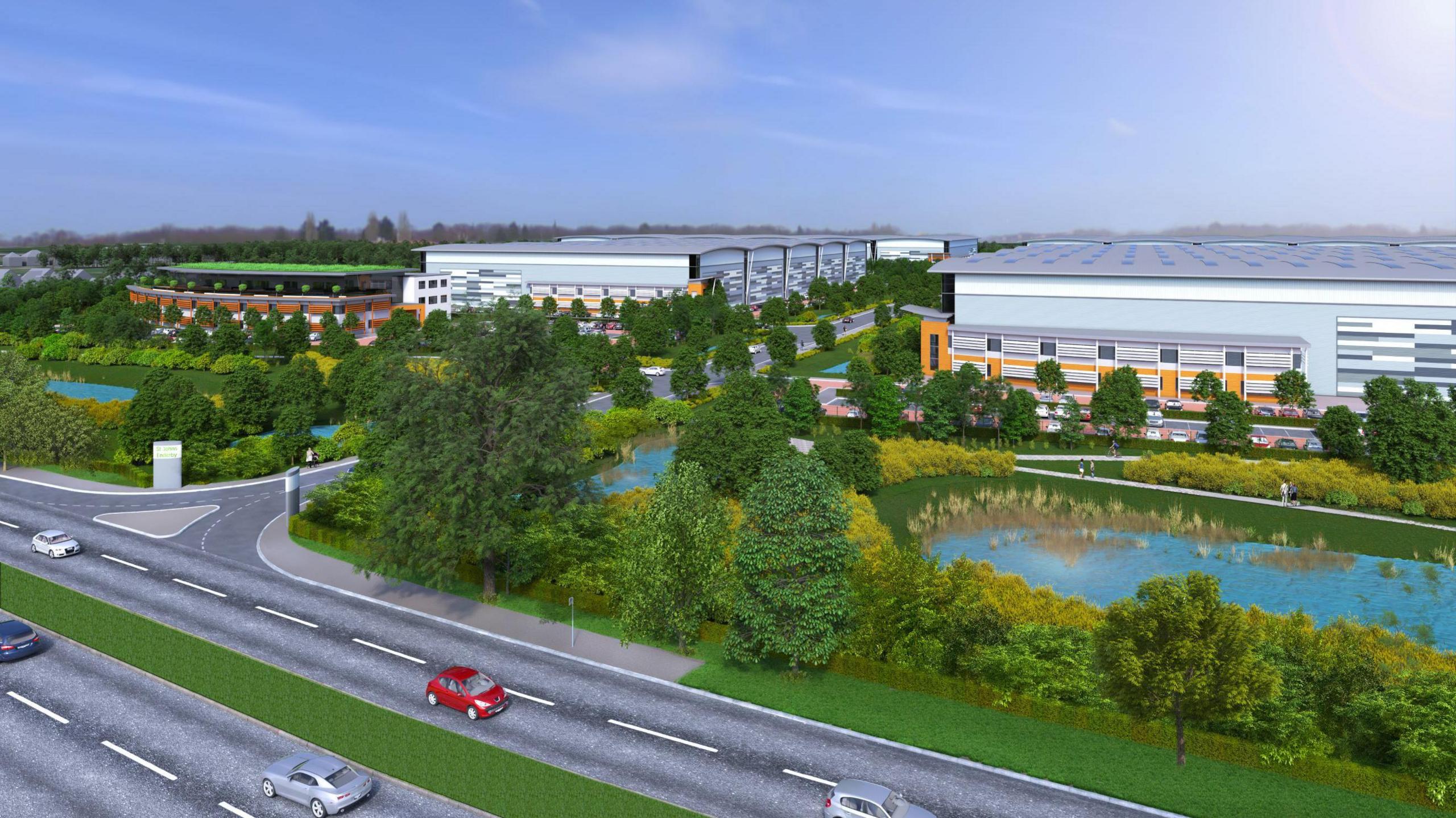An artists impression of a new warehouse development in Leicestershire