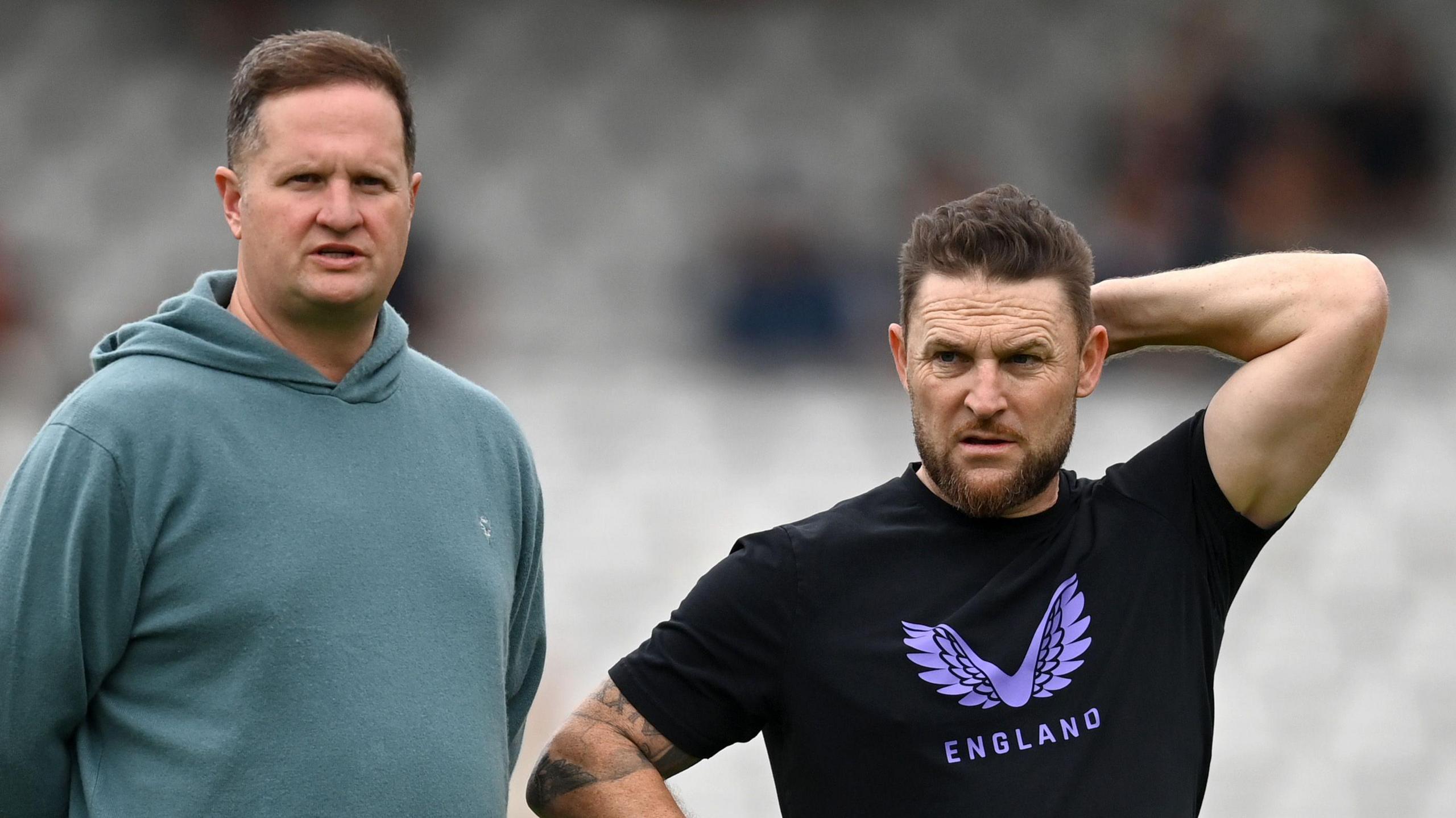 Rob Key and Brendon McCullum stand beside each other