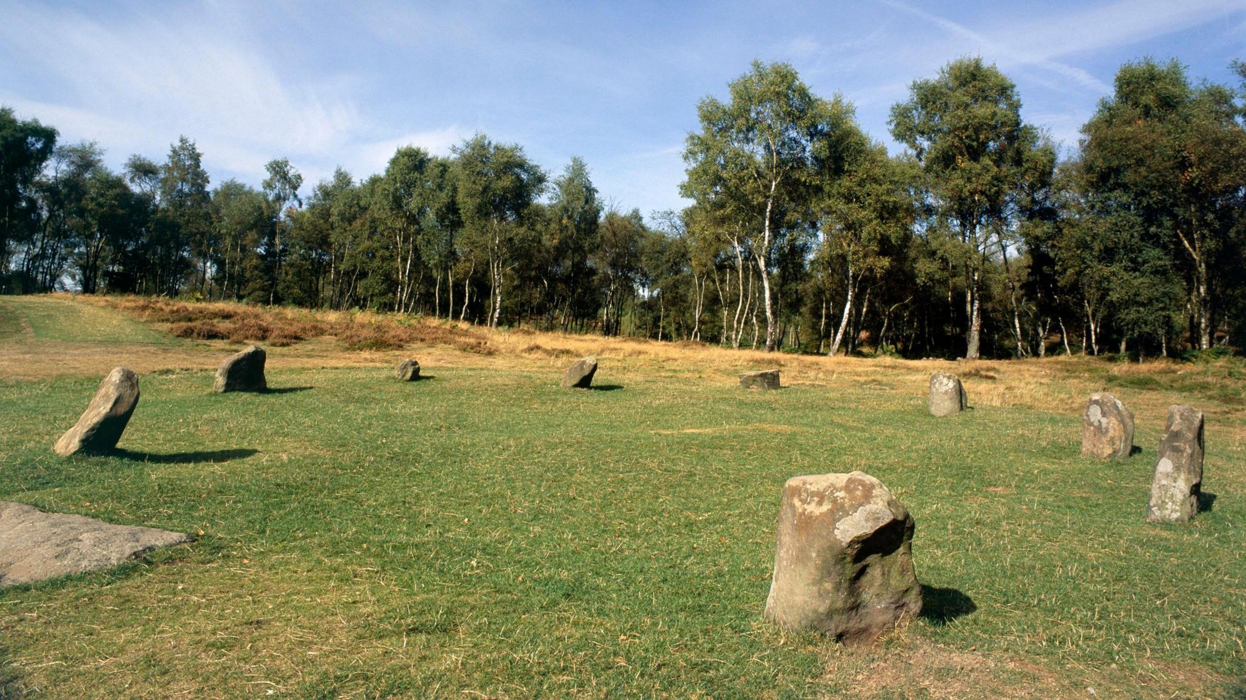 Nine stones in a circle on grass