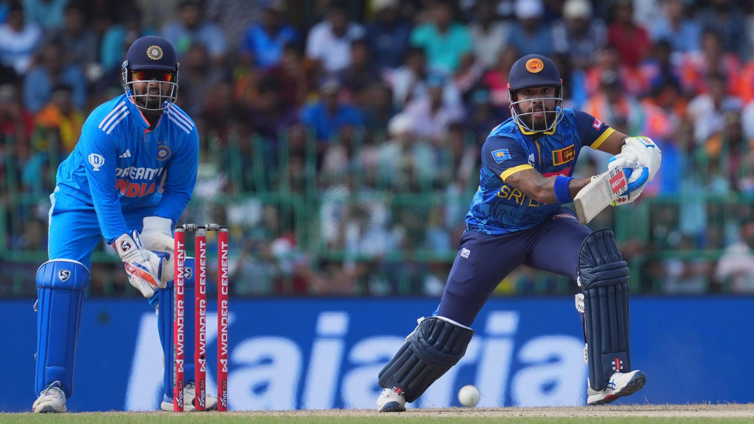 Sri Lanka's Kusal Mendis hits out in an ODI against India in 2024