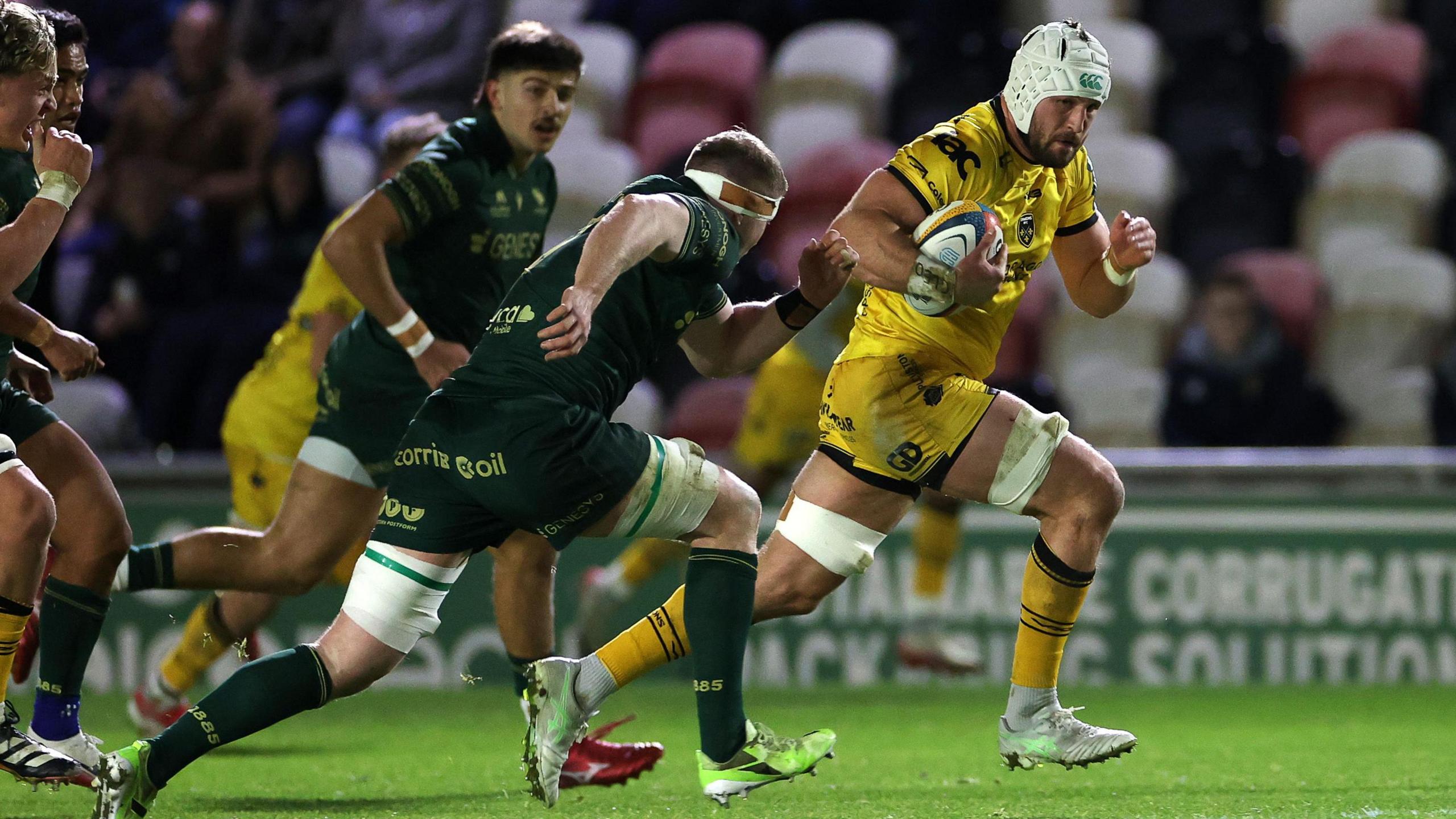Dragons number eight Harrison Keddie charges through the Connacht defence at Rodney Parade