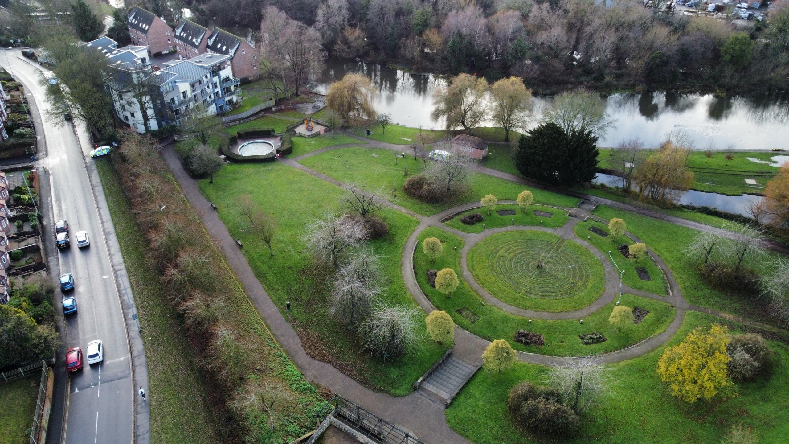 Aerial shot of Wensum Park 