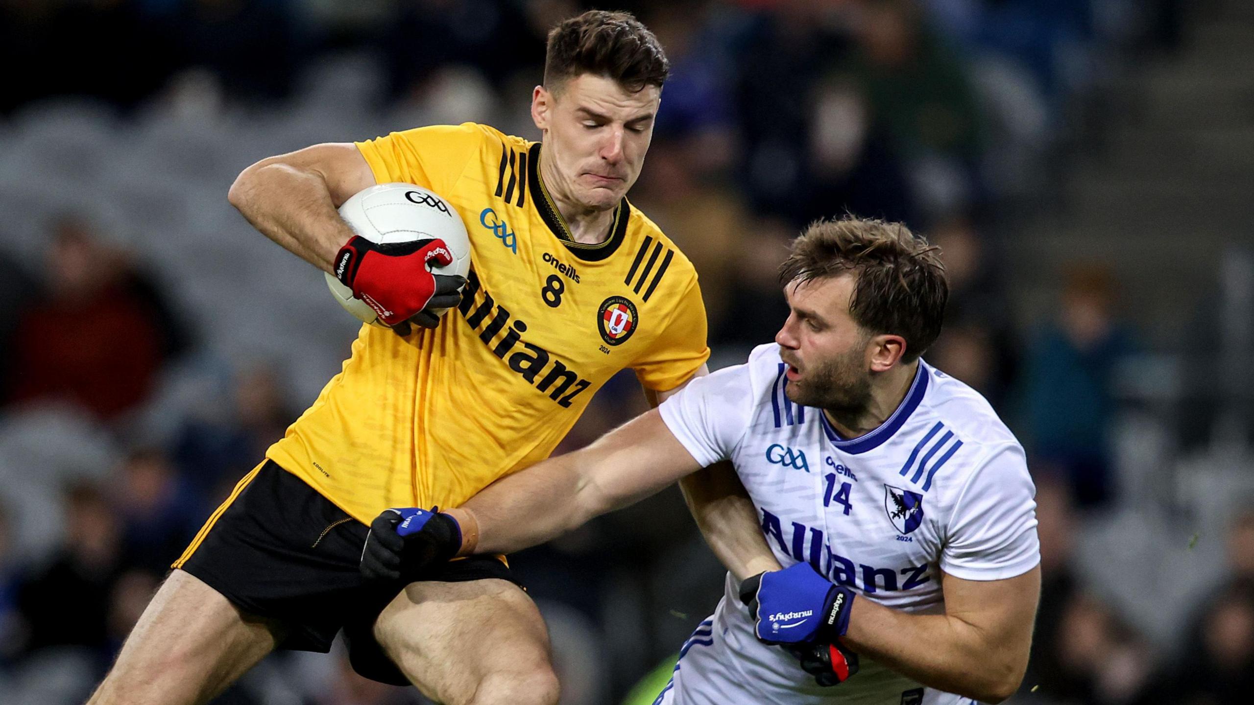 Connacht's Aidan O'Shea challenges Ulster's Niall Grimley in last Saturday's Interprovincial Final at Croke Park