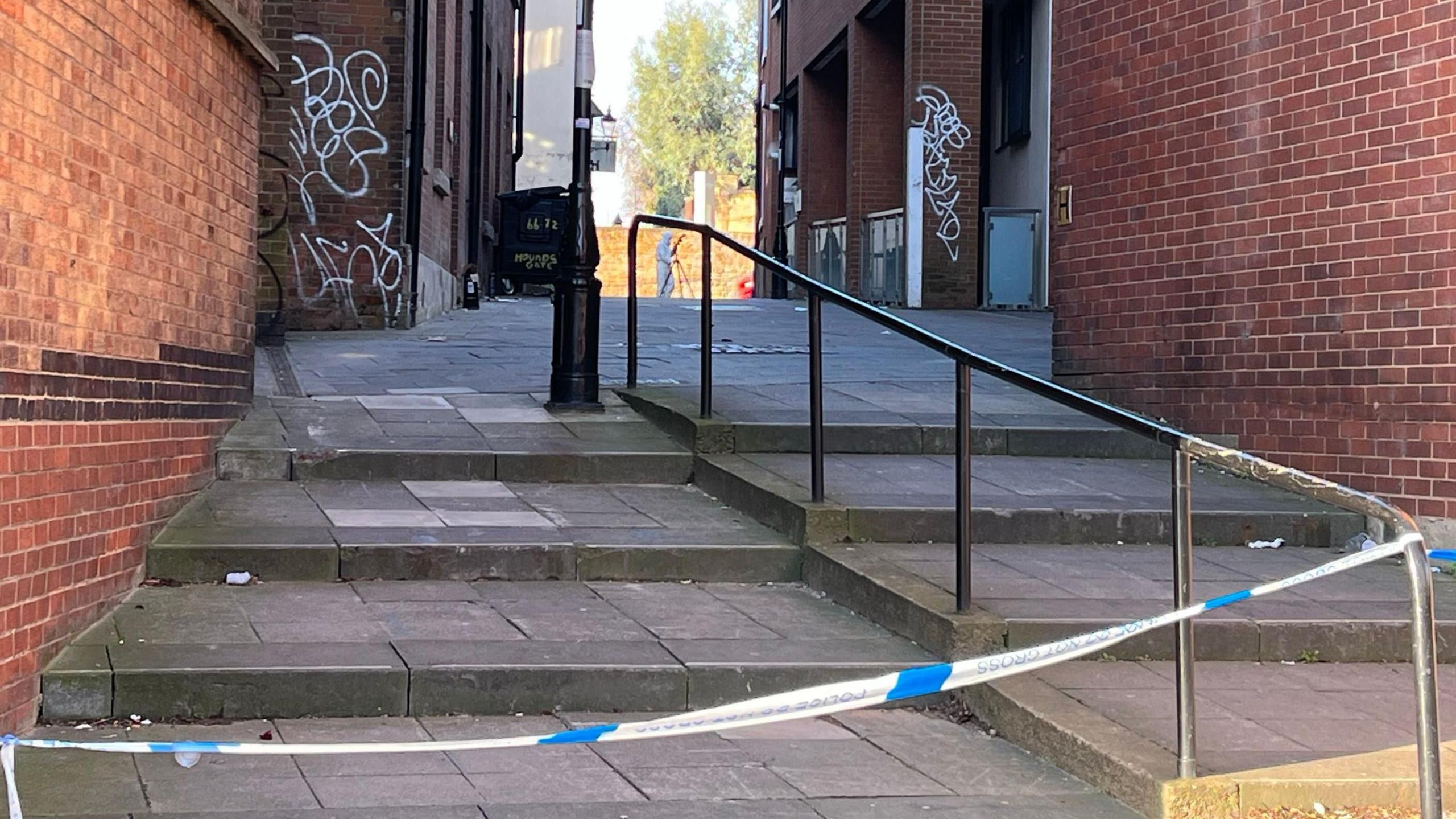 A police cordon in Hounds Gate, Nottingham