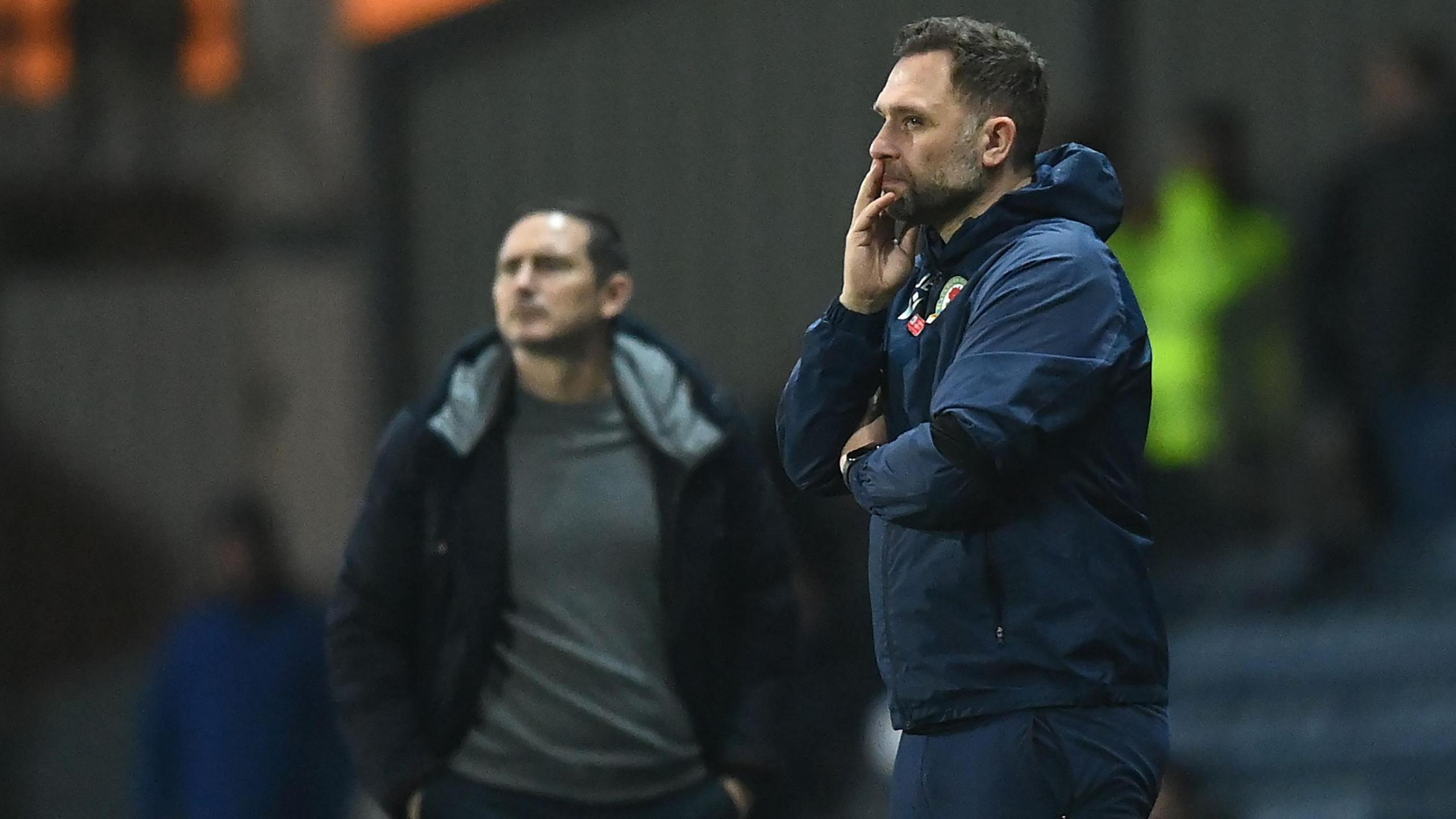 Blackburn Rovers boss in the dugout during their game against Coventry City