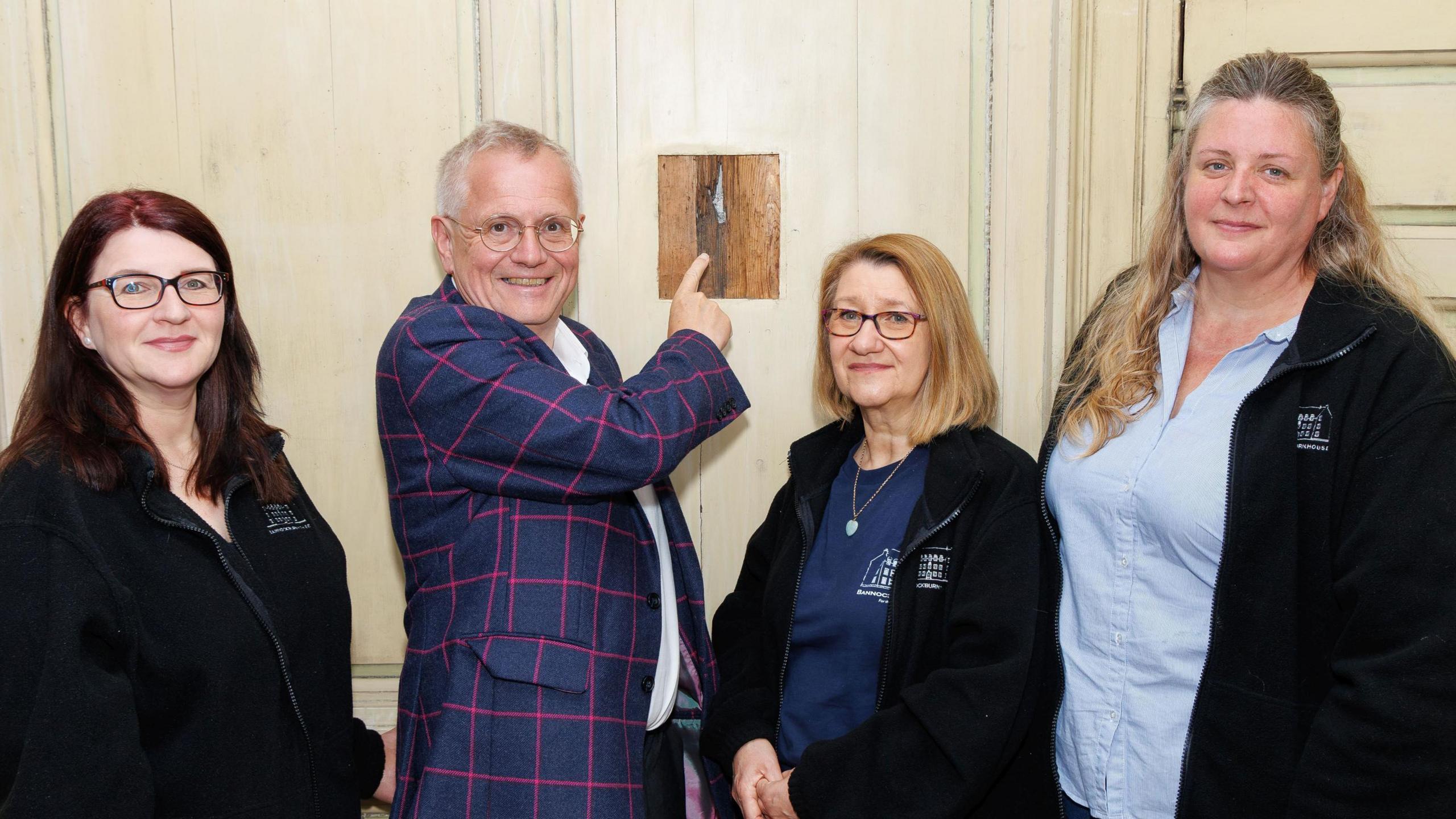 Amanda Monaghan, Operations Manager at Bannockburn House; Professor Murray Pittock, University of Glasgow;  Anne Monaghan, leader of the Bannockburn House History Team;  and Catherine Bradley, lead volunteer researcher at Bannockburn House, 