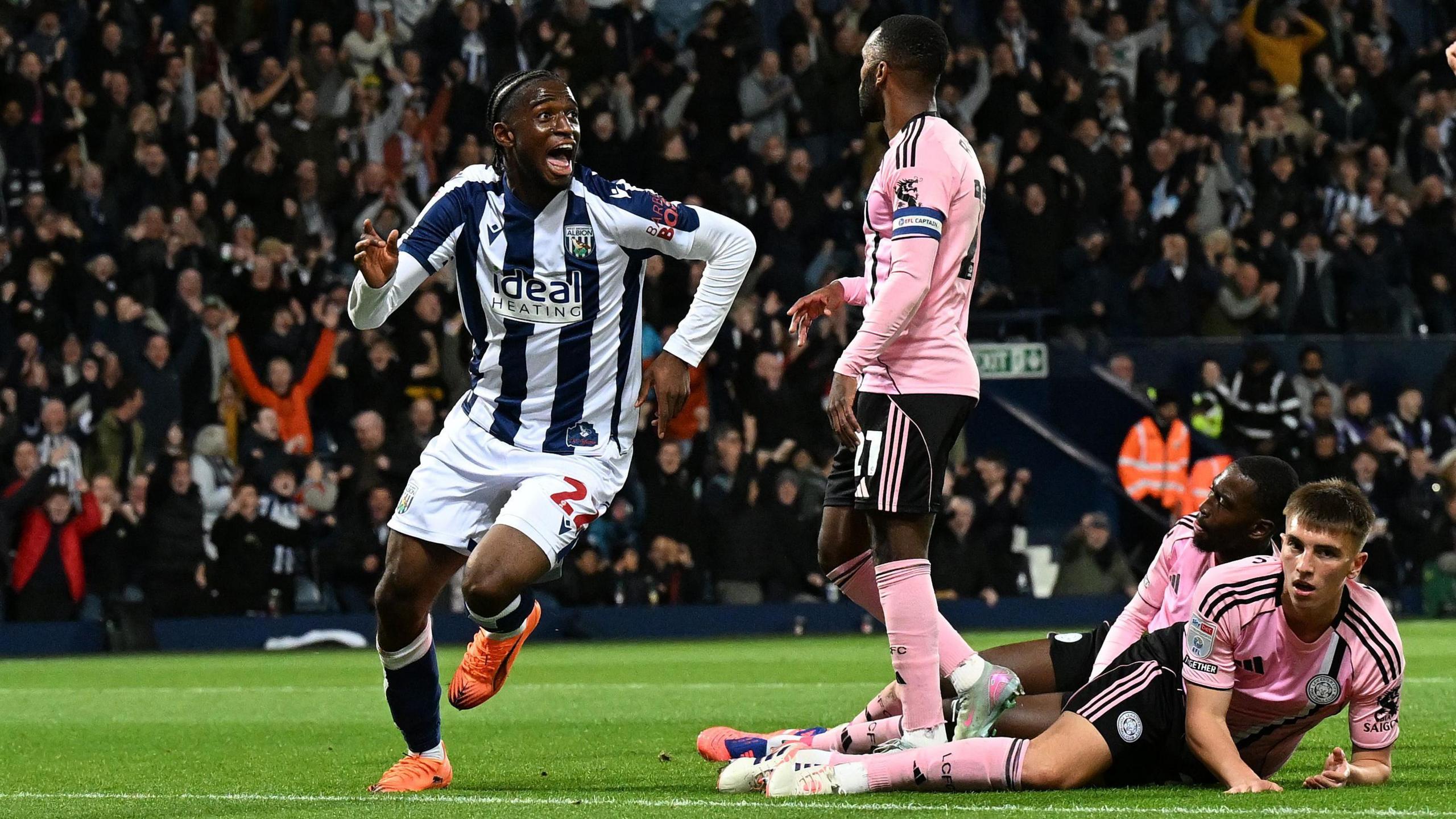 West Brom's Samuel Iling-Junior celebrates his goal against Leicester City