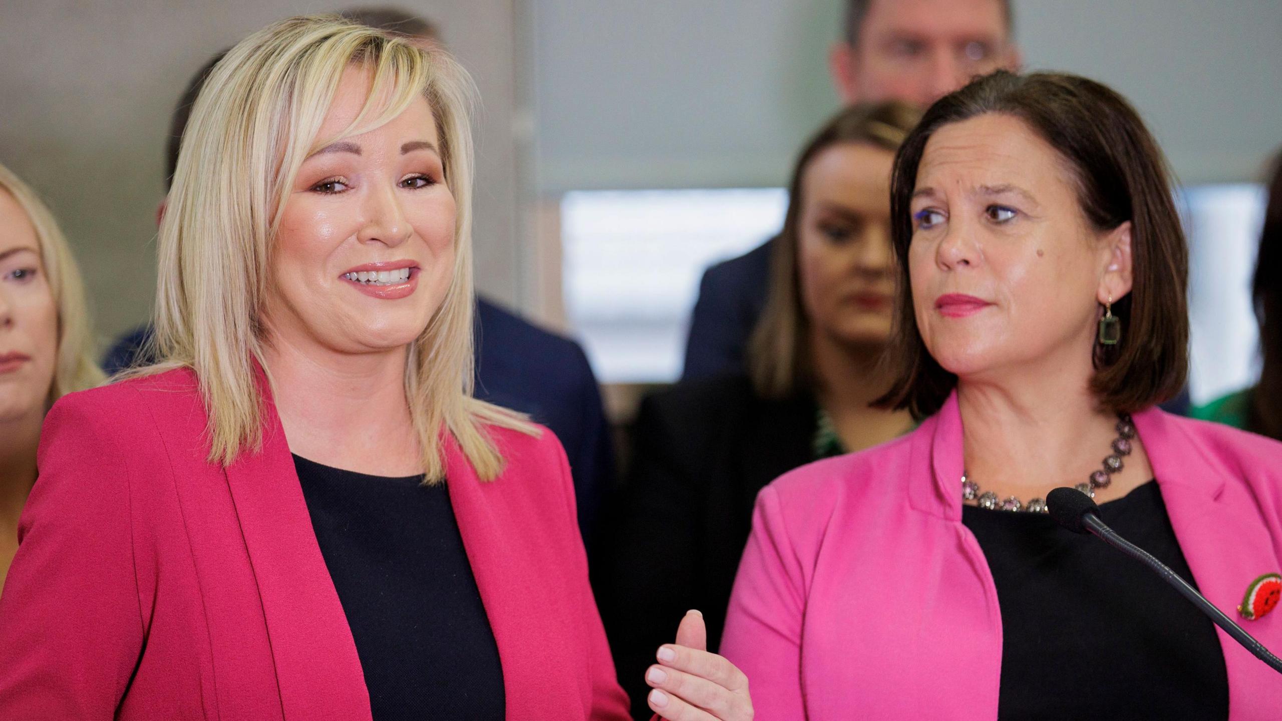 Michelle O'Neill pictured smiling beside Mary-Lou McDonald