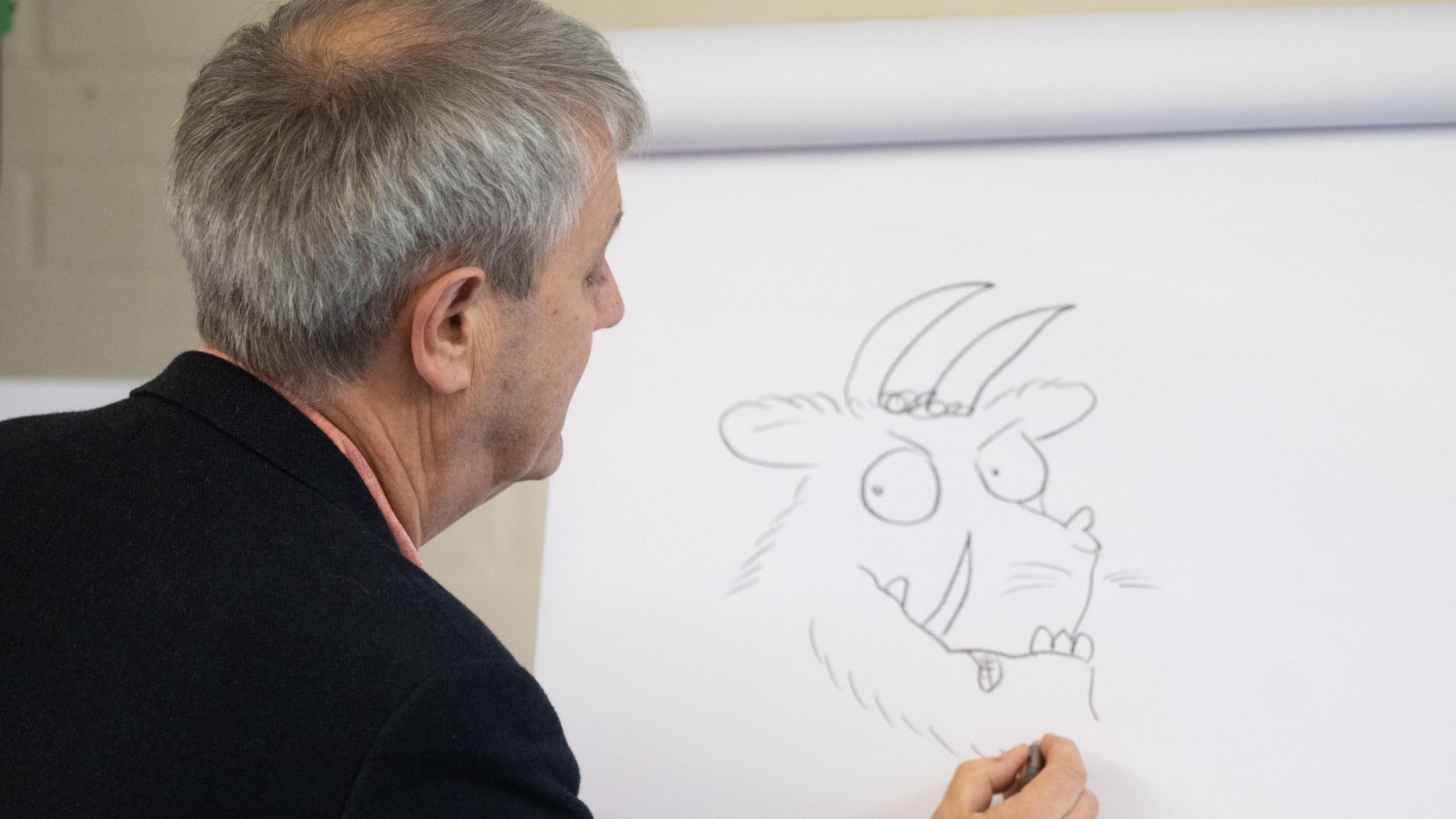 axel scheffler drawing a picture of The Gruffalo