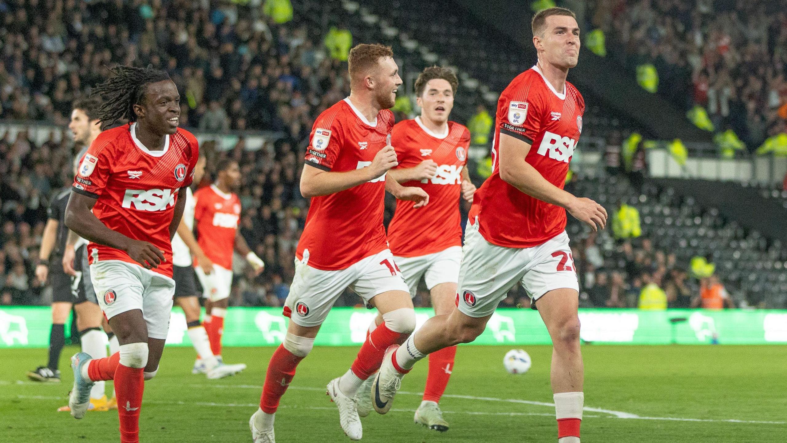James Bree wheels away after opening the scoring at Pride Park