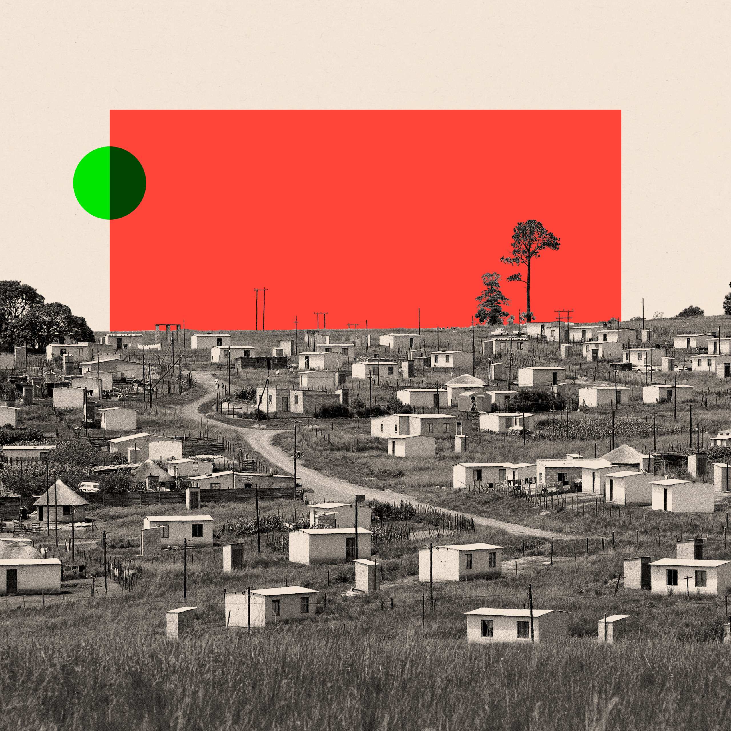 A treated image of little cabins called Mandela Houses in a Zulu village in Zululand, South Africa