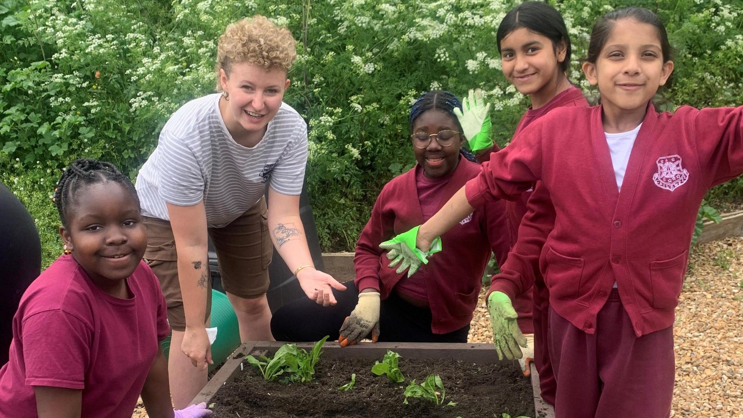 Children from Cauldwell School, Bedford, growing vegetables