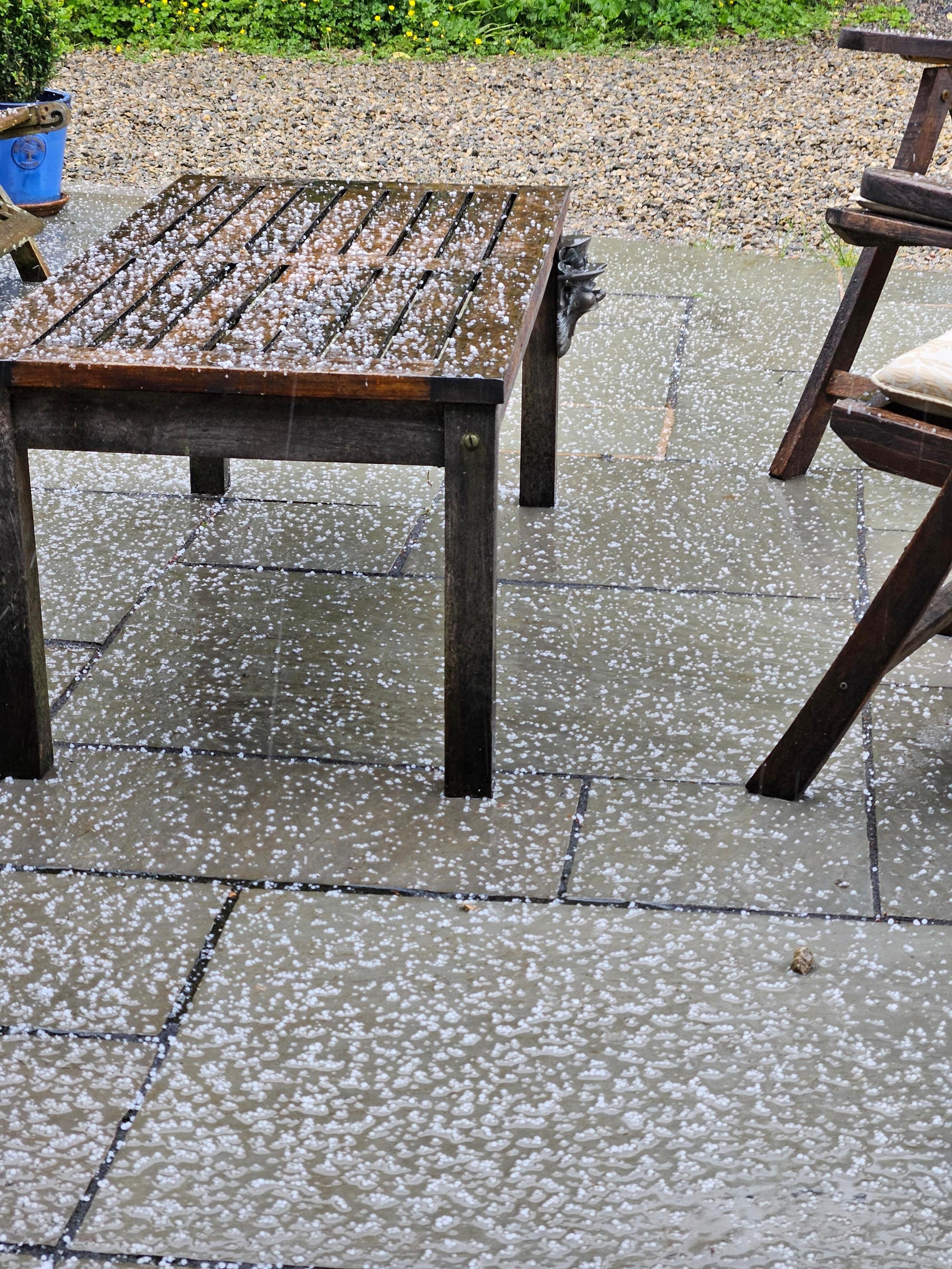 Hail on garden furniture